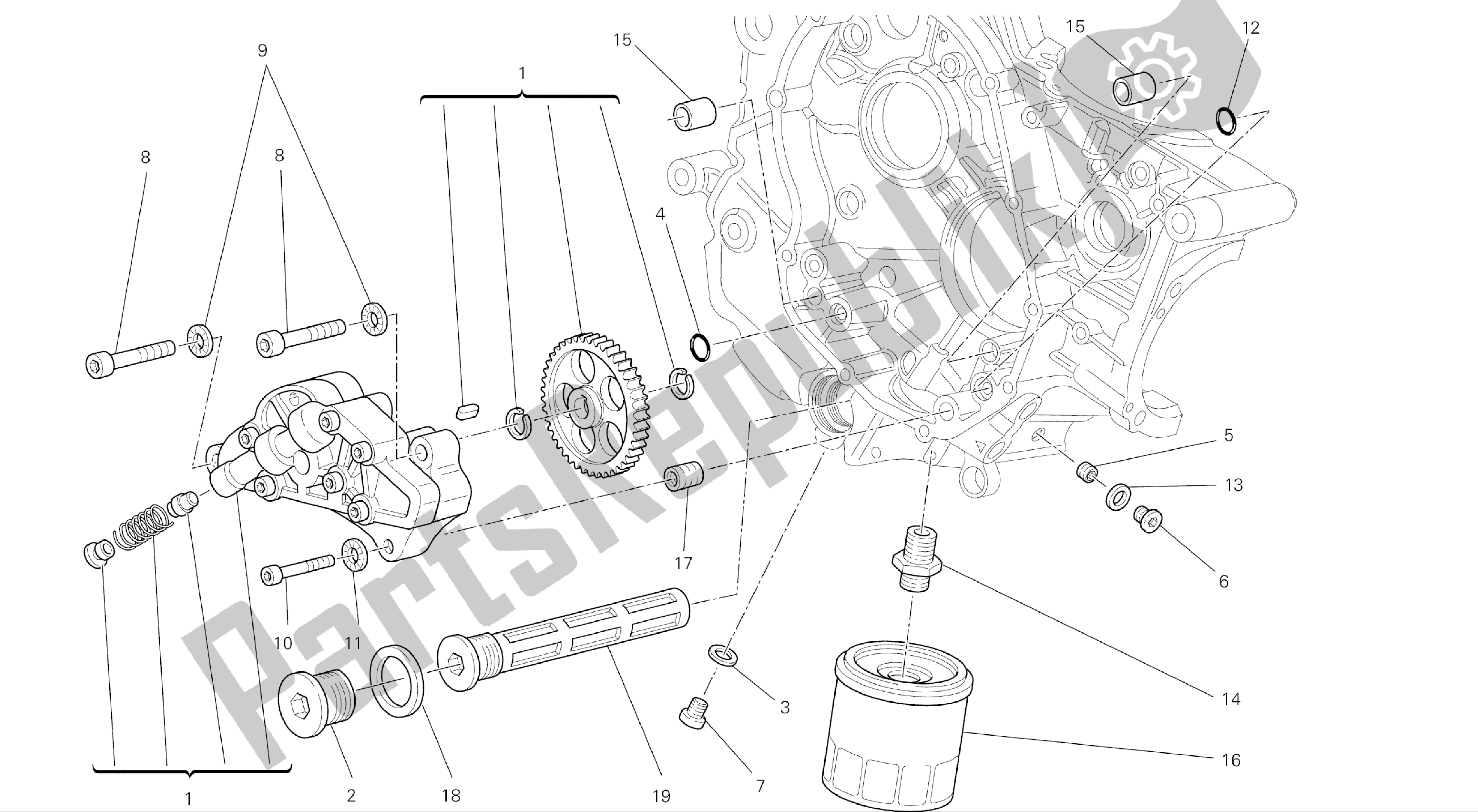 Todas las partes para Dibujo 009 - Bomba De Aceite - Filtro [mod: M696 Abs, M696 + Abs; Xst: Aus, Eur, Jap] Motor De Grupo de Ducati Monster ABS 696 2014