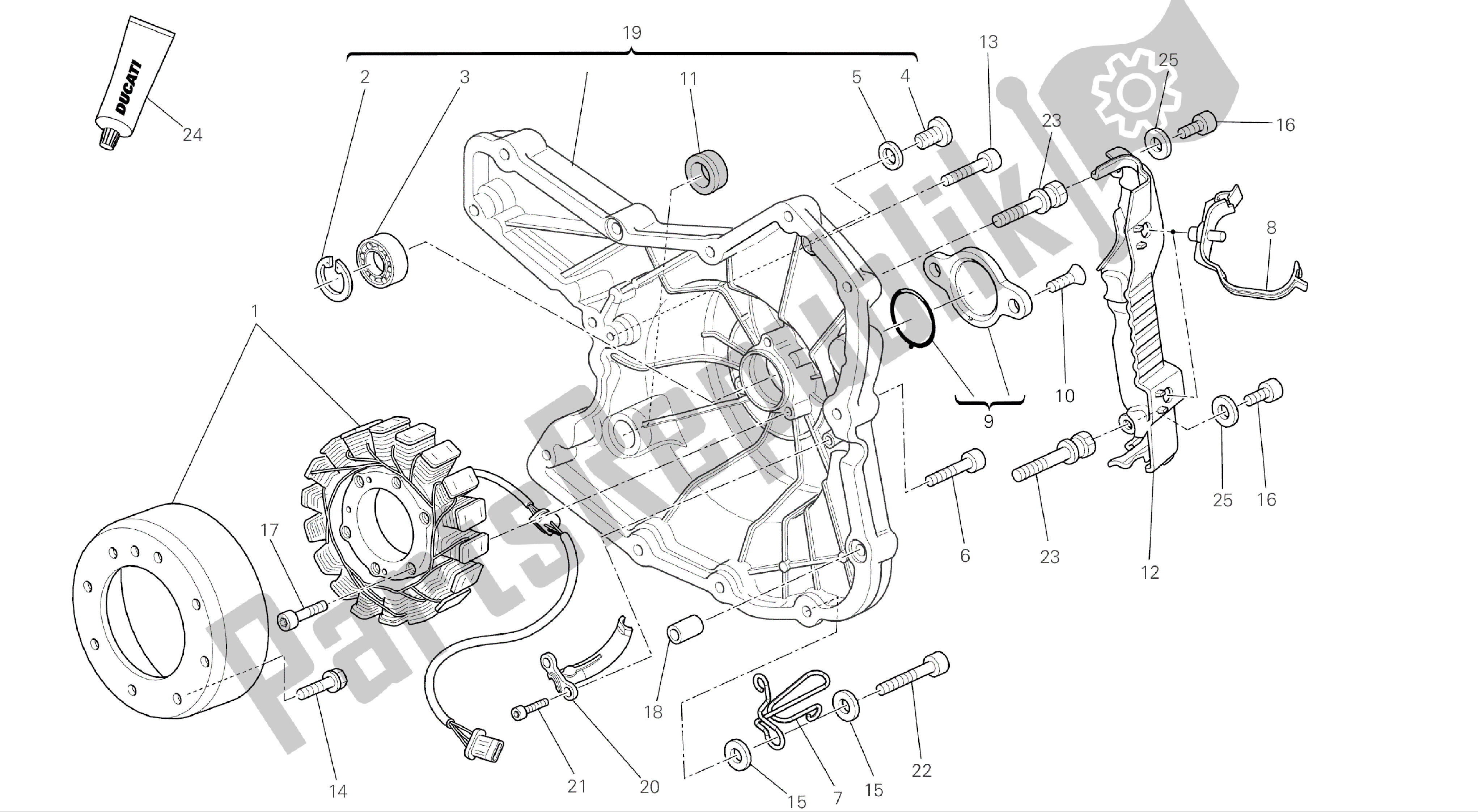 Todas las partes para Dibujo 011 - Generador [mod: M696 Abs, M696 + Abs; Xst: Aus, Eur, Jap] Motor De Grupo de Ducati Monster ABS 696 2014