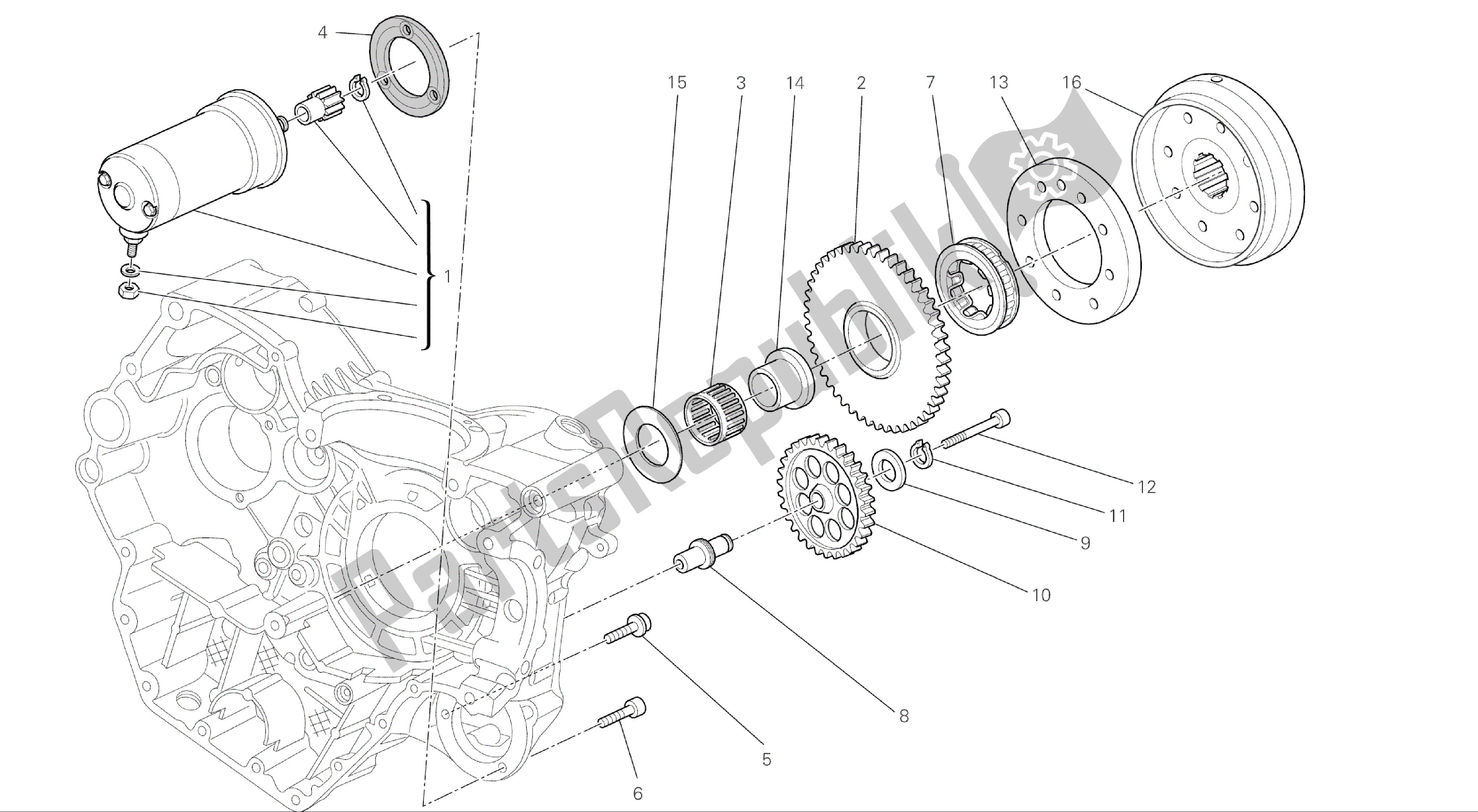 All parts for the Drawing 012 - Starting Motor [mod:m696 Abs,m696+abs;xst:aus,eur,jap]group Engine of the Ducati Monster ABS 696 2014