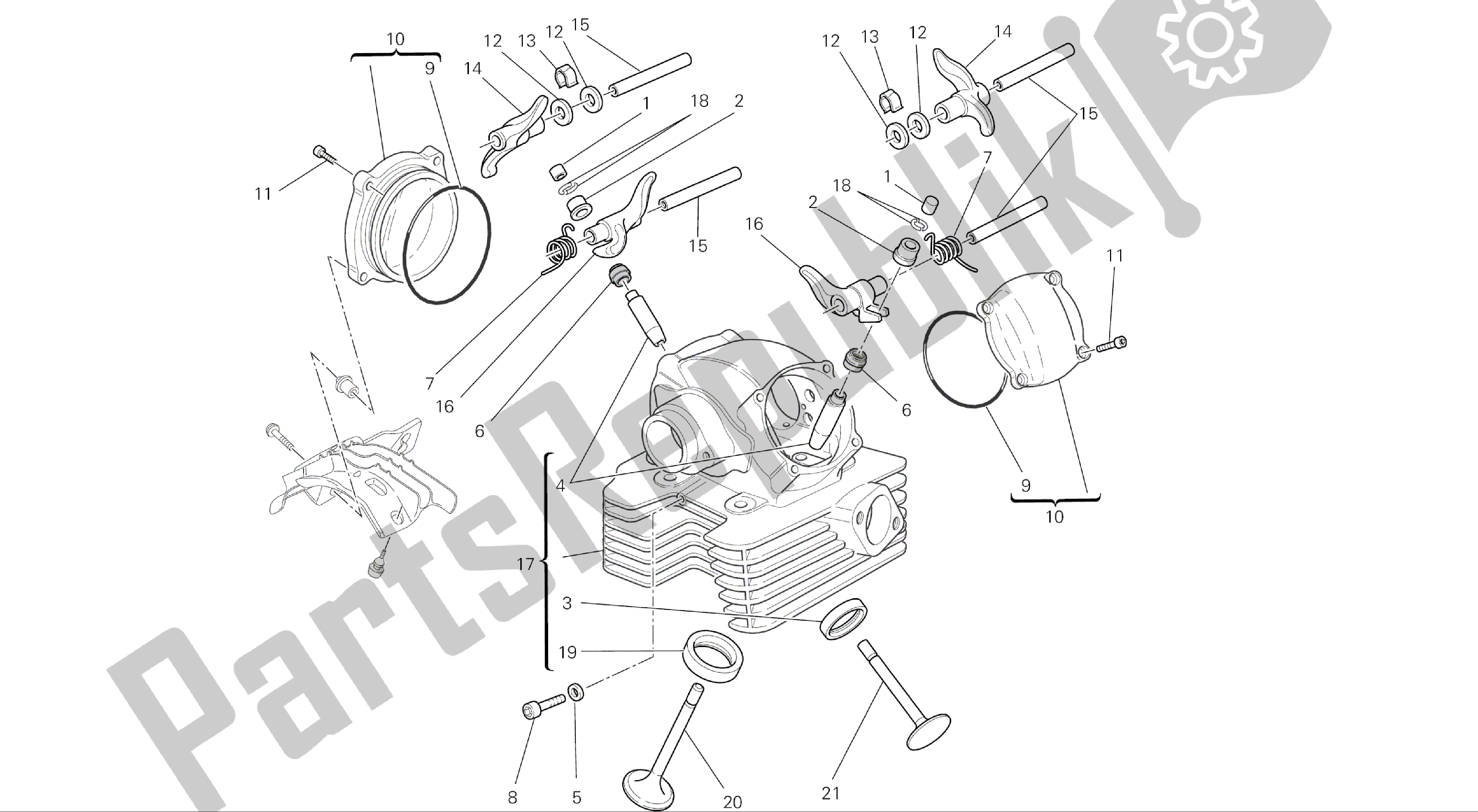Alle onderdelen voor de Tekening 014 - Verticale Cilinderkop [mod: M696abs, M696 + Abs; Xst: Aus, Eur, Jap] Groepsmotor van de Ducati Monster ABS 696 2014