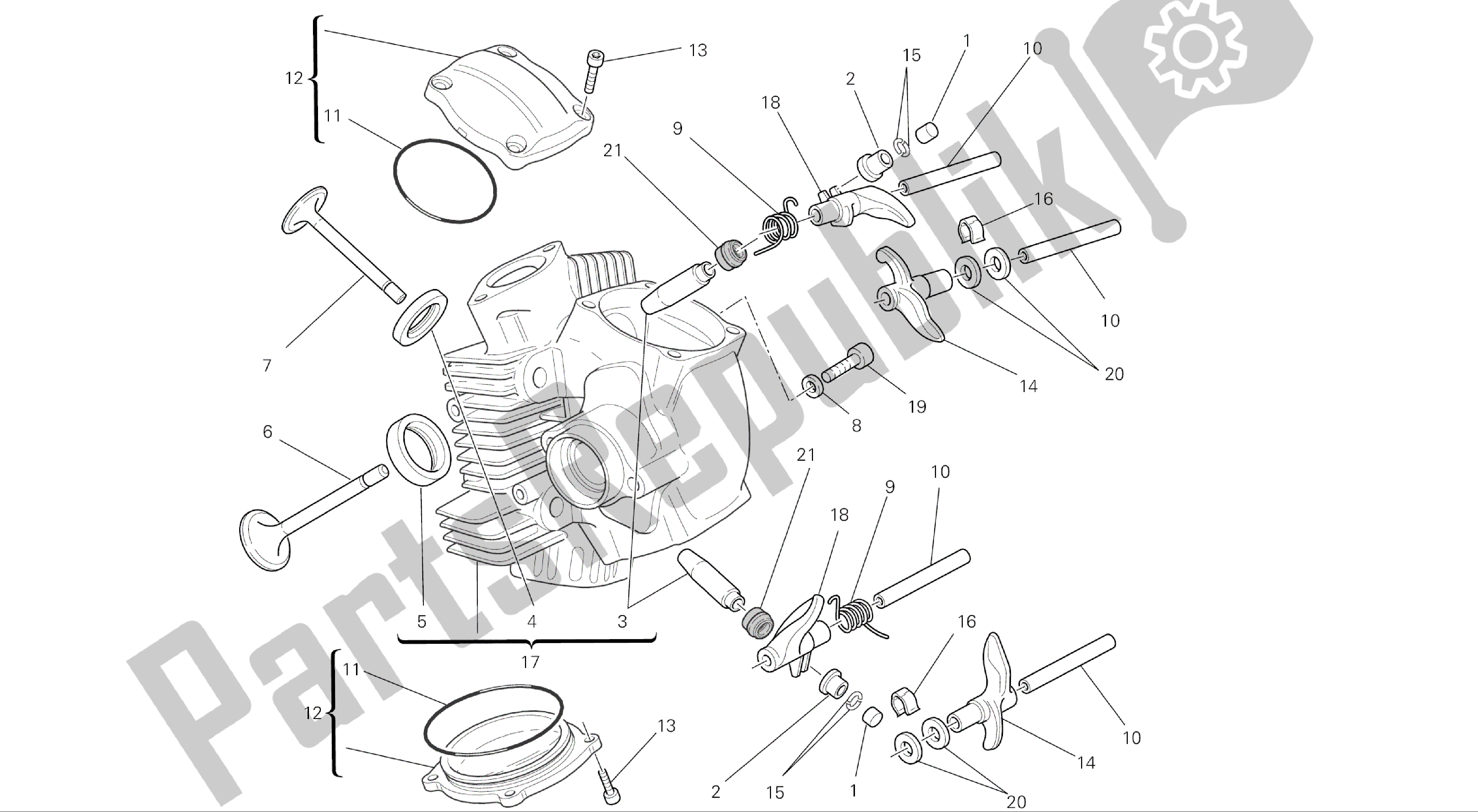 Todas as partes de Desenho 015 - Cabeça Do Cilindro Horizontal [mod: M696abs, M696 + Abs; Xst: Aus, Eur, Jap] Motor De Grupo do Ducati Monster ABS 696 2014