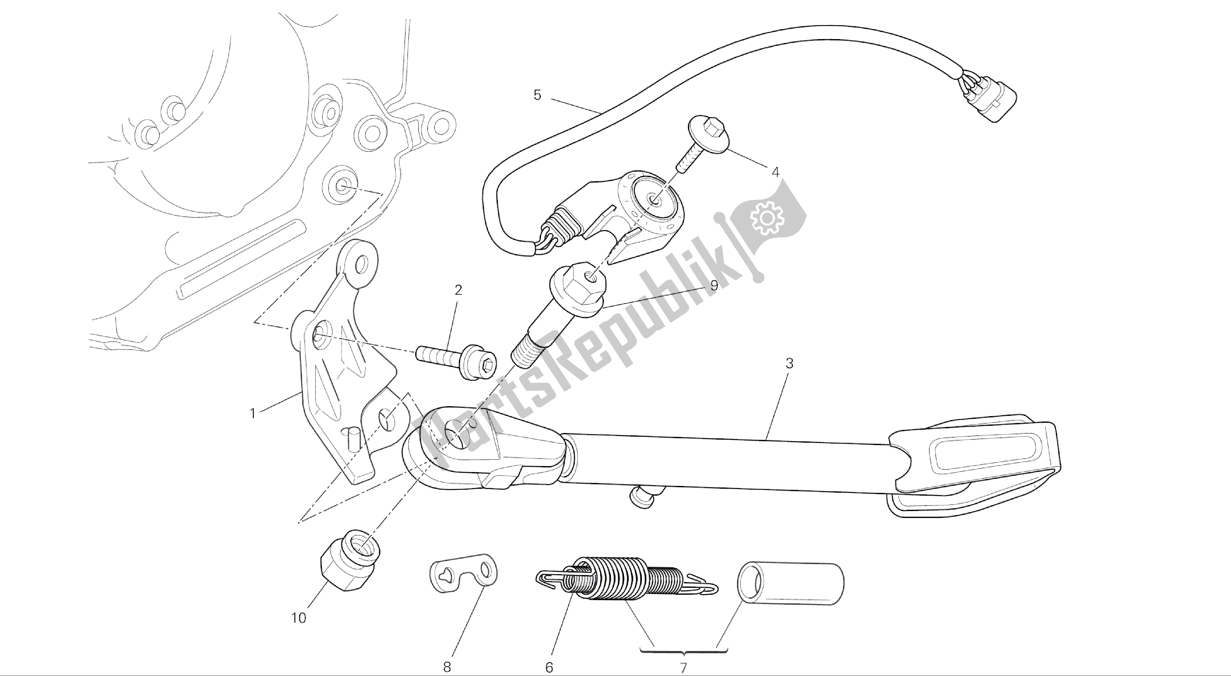 Todas las partes para Dibujo 017 - Soporte Lateral [mod: M696 Abs, M696 + Abs; Xst: Aus, Eur, Jap] Marco De Grupo de Ducati Monster ABS 696 2014