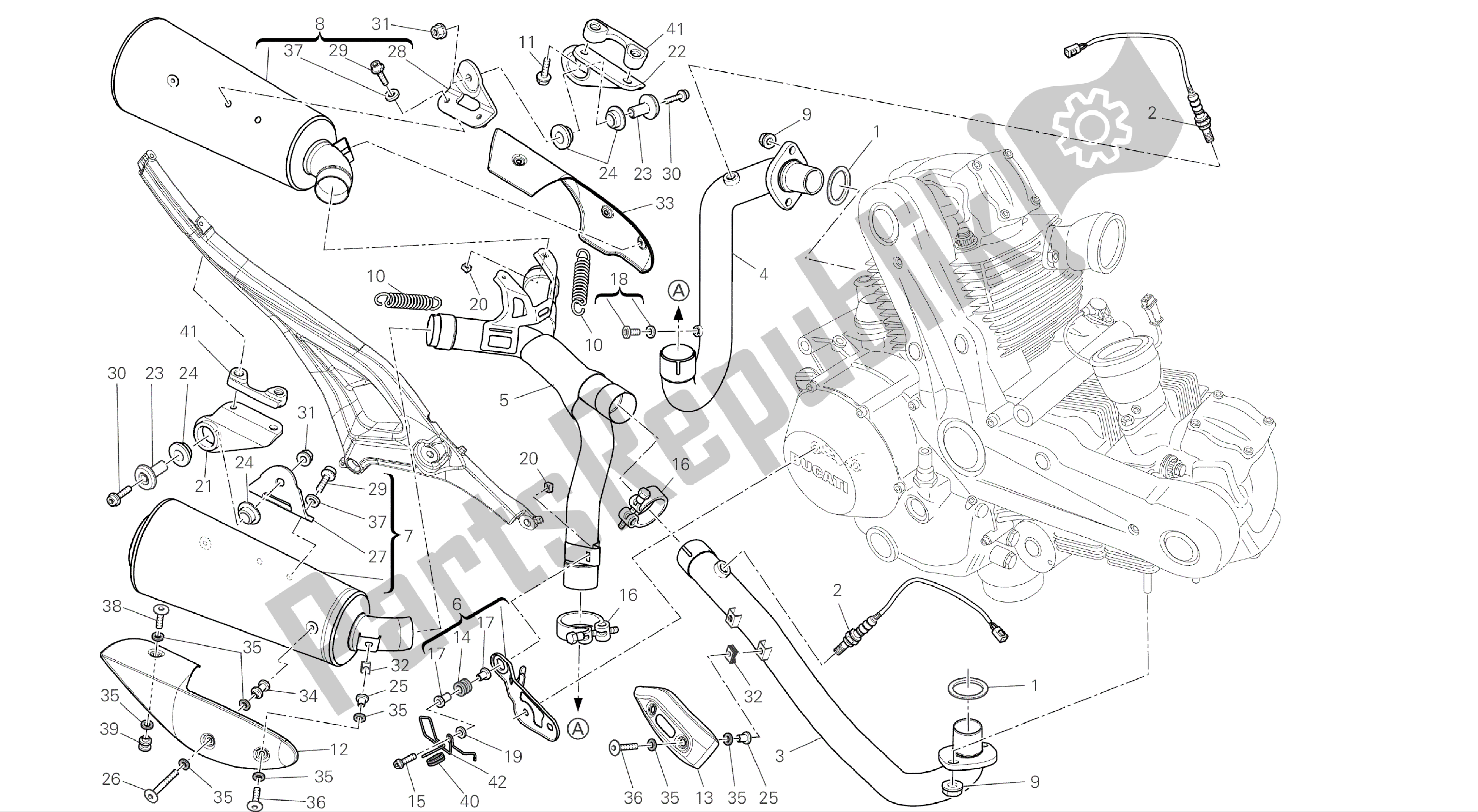 Todas las partes para Dibujo 020 - Sistema De Escape [mod: M696 Abs, M696 + Abs; Xst: Aus, Eur, Jap] Marco De Grupo de Ducati Monster ABS 696 2014