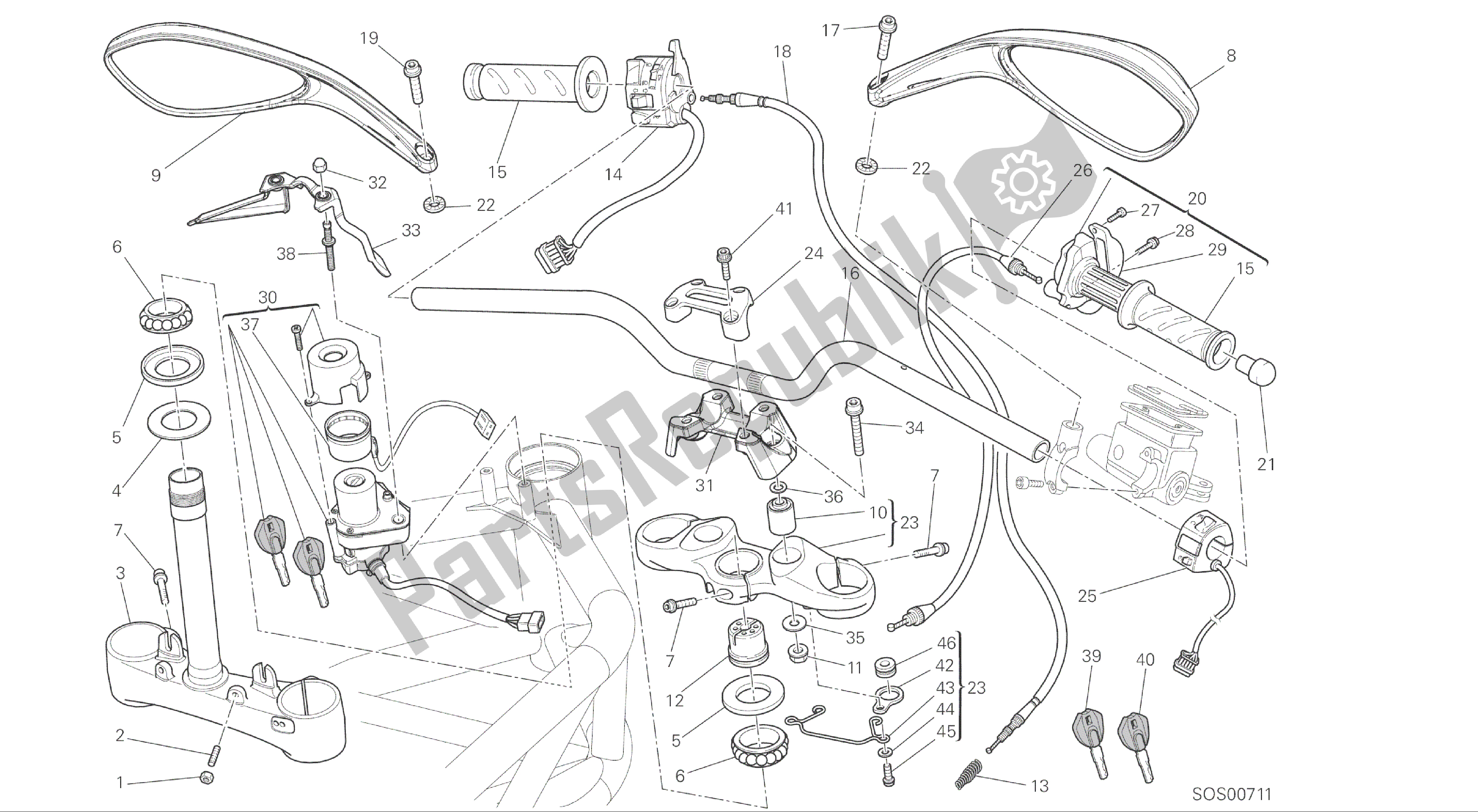 Todas las partes para Dibujo 026 - Manillar [mod: M696 Abs, M696 + Abs; Xst: Aus, Eur, Jap] Marco De Grupo de Ducati Monster ABS 696 2014