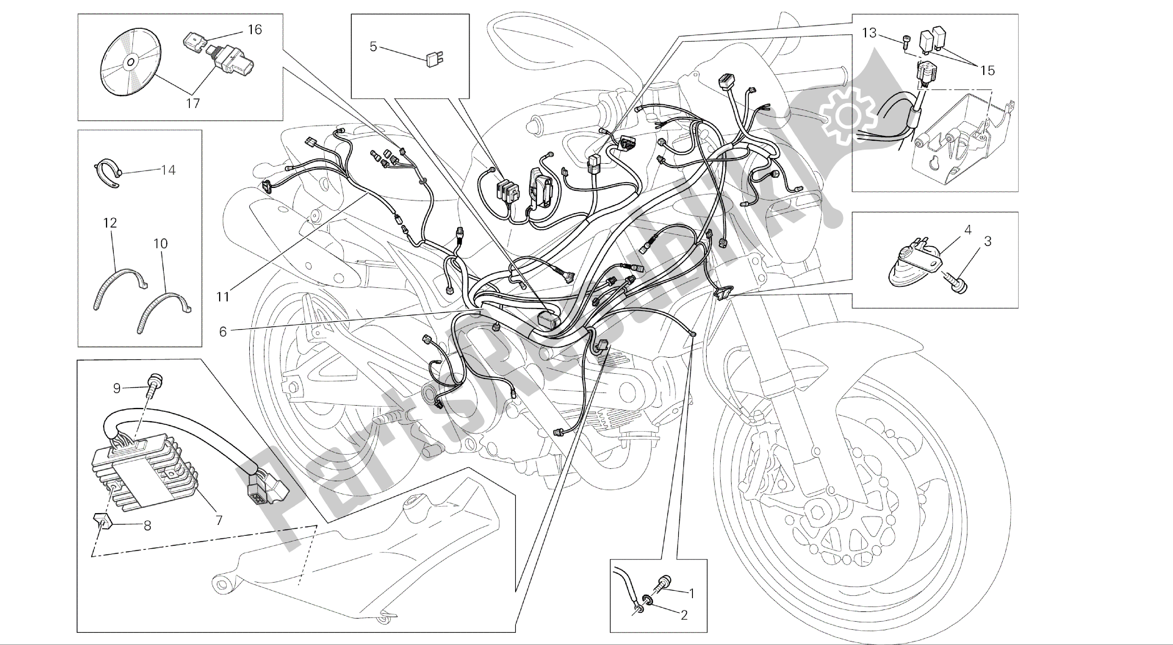 Alle onderdelen voor de Tekening 018 - Kabelboom [mod: M696 Abs, M696 + Abs; Xst: Aus, Eur, Jap] Groep Elektrisch van de Ducati Monster ABS 696 2014