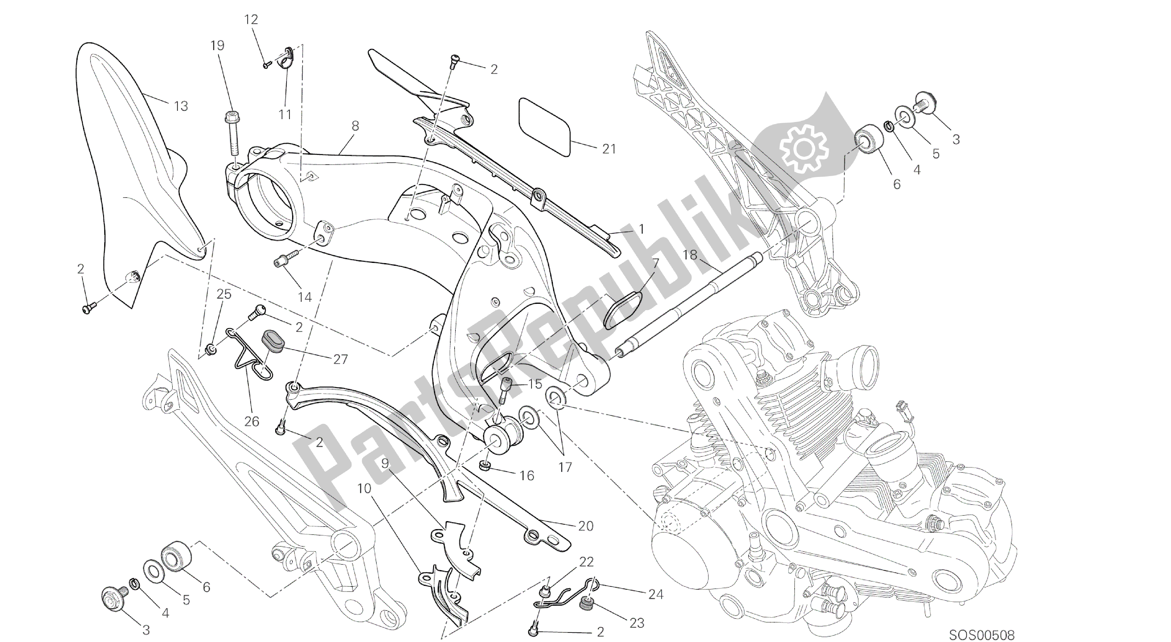 Toutes les pièces pour le Dessin 032 - Bras Oscillant [mod: M796 Abs; Xst: Bra, Eur, Jap, Twn] Cadre De Groupe du Ducati Monster ABS 796 2014