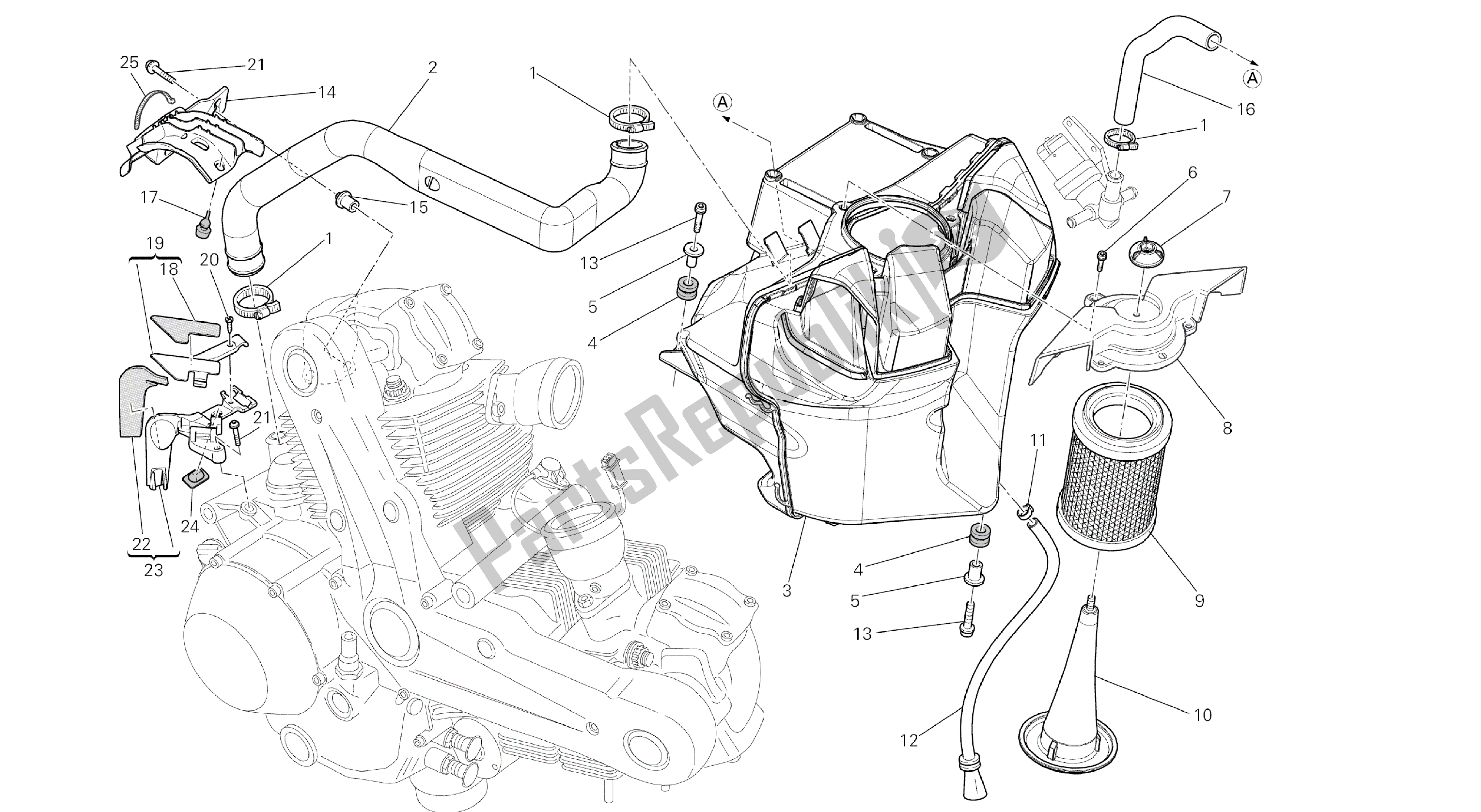 Todas las partes para Dibujo 034 - Admisión [mod: M796 Abs; Xst: Marco De Grupo Aus, Bra, Eur, Jap, Twn] de Ducati Monster ABS 796 2014