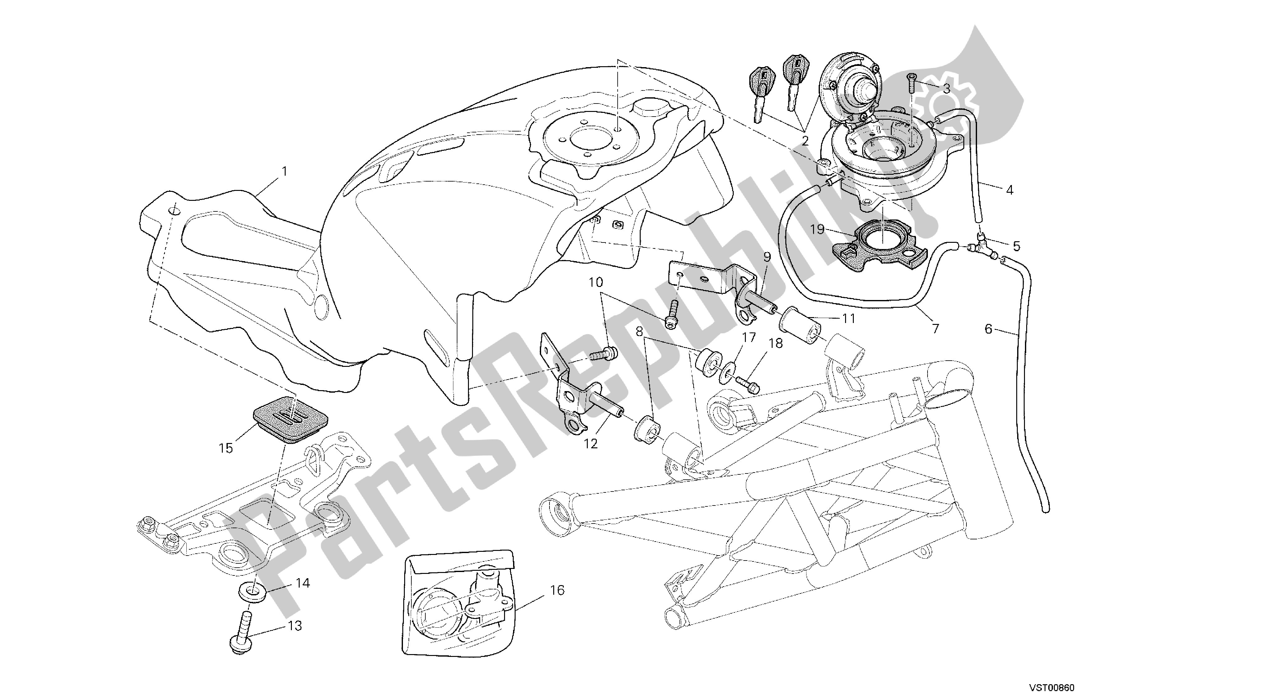 Toutes les pièces pour le Dessin 035 - Réservoir De Carburant [mod: M796 Abs; Xst: Aus, Bra, Eur, Jap] Group Frame du Ducati Monster ABS 796 2014