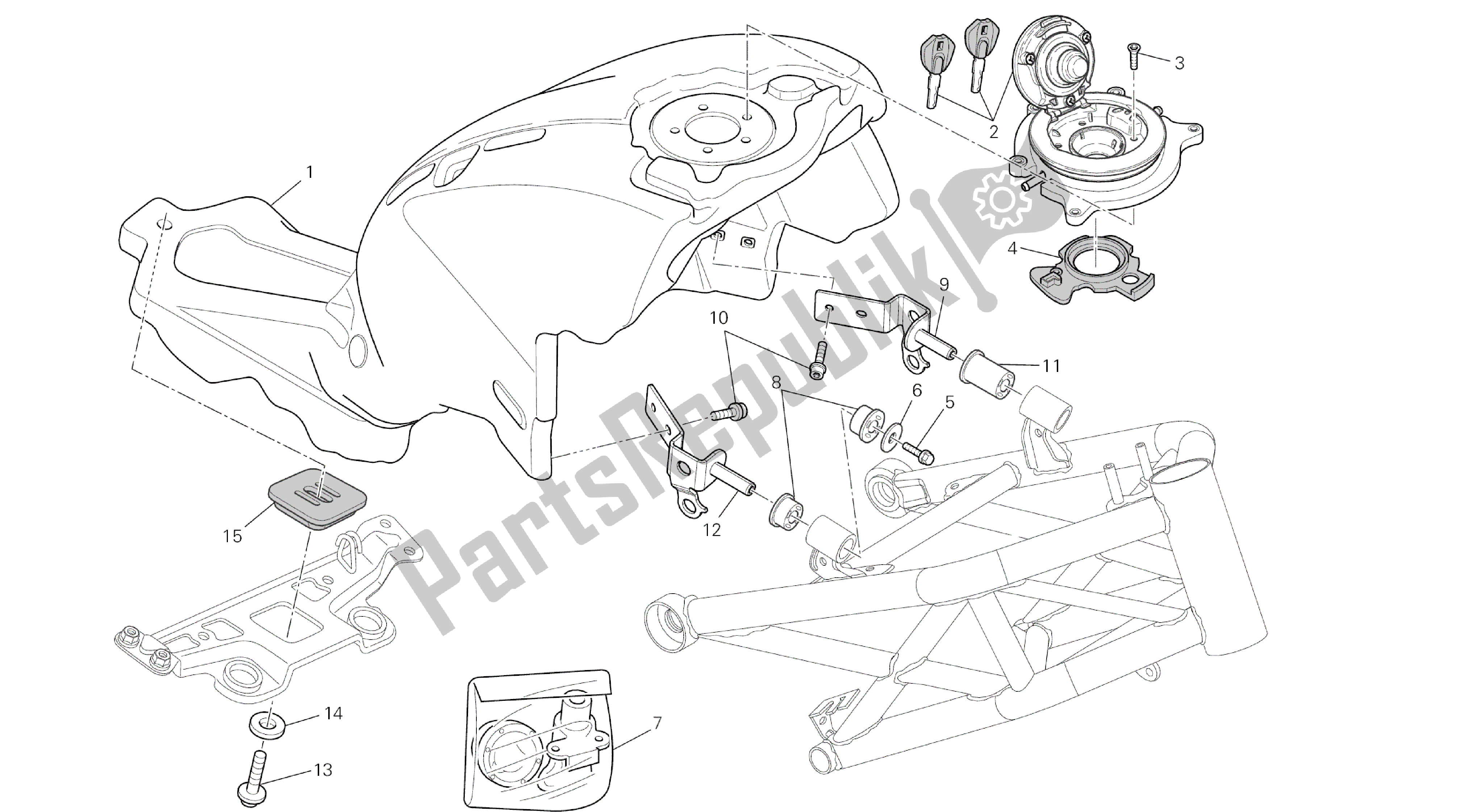 Alle onderdelen voor de Tekening 035 - Brandstoftank [mod: M796 Abs; Xst: Twn] Groepsframe van de Ducati Monster ABS 796 2014