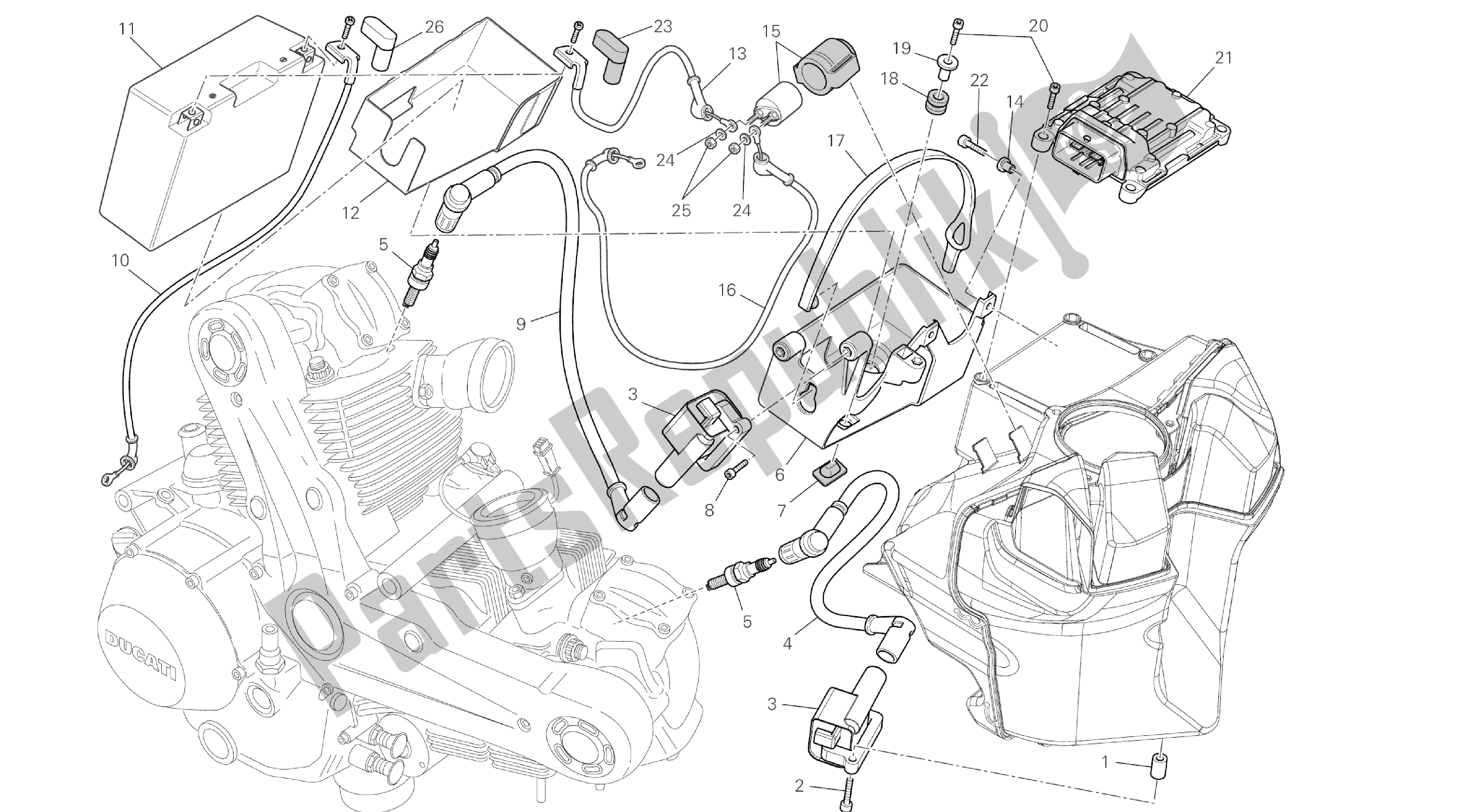 Alle onderdelen voor de Tekening 019 - Batterij [mod: M796 Abs; Xst: Aus, Bra, Eur, Jap, Twn] Groep Elektrisch van de Ducati Monster ABS 796 2014