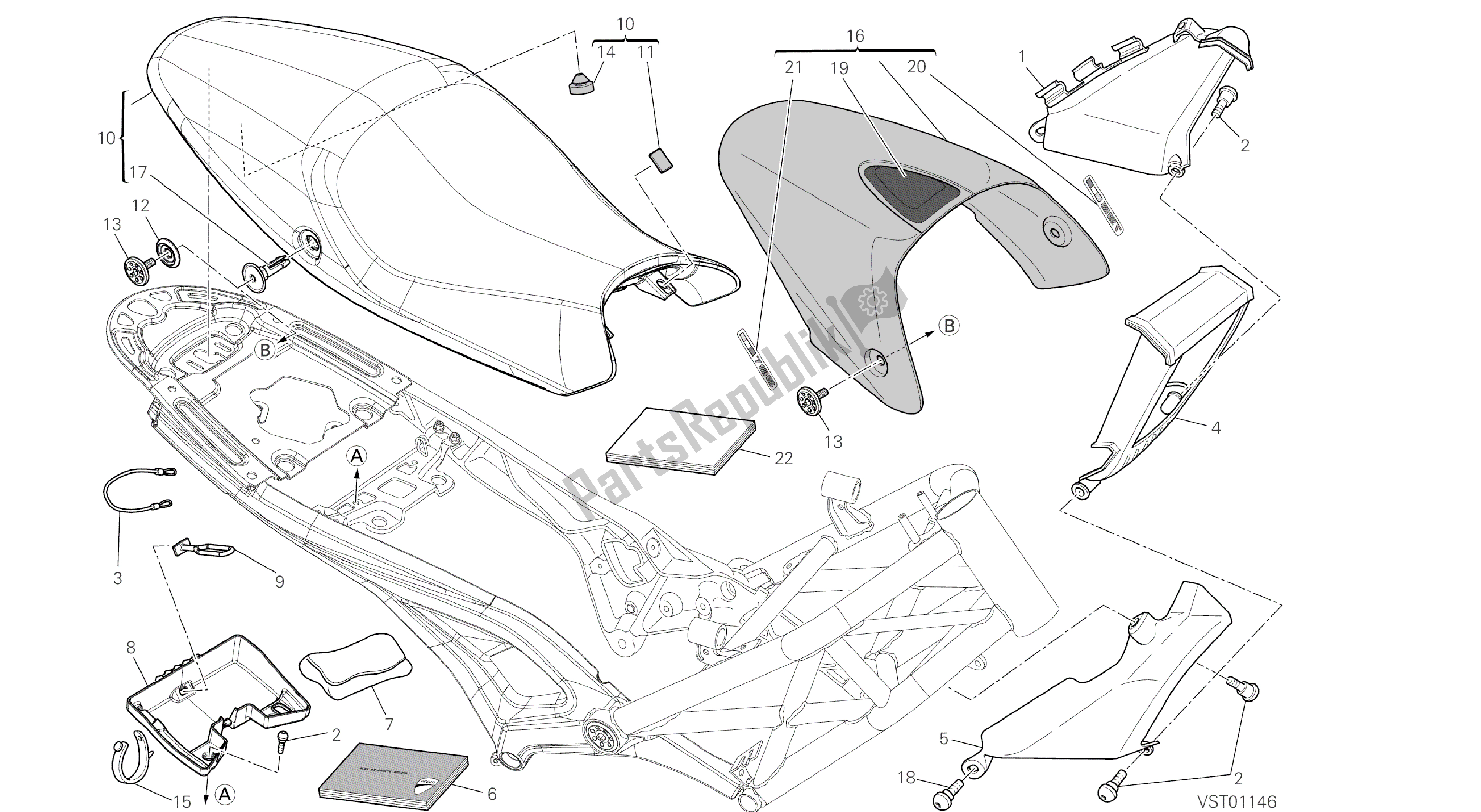 Alle onderdelen voor de Tekening 037 - Stoel [mod: M796 Abs; Xst: Aus, Bra, Eur, Jap] Groepsframe van de Ducati Monster ABS 796 2014