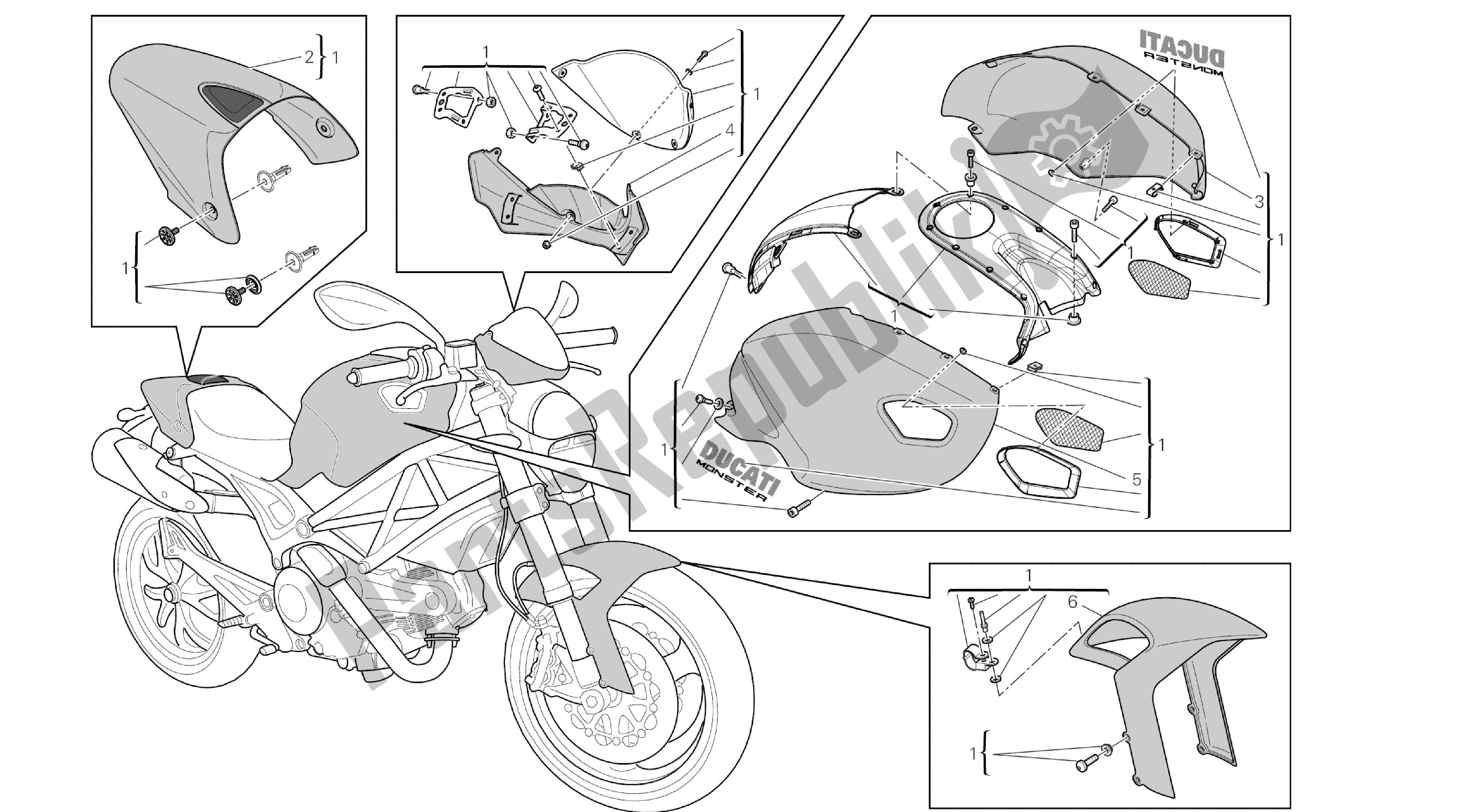 Tutte le parti per il Disegno 042 - Art Kit [mod: M796 Abs; Xst: Eur] Cornice Di Gruppo del Ducati Monster ABS 796 2014