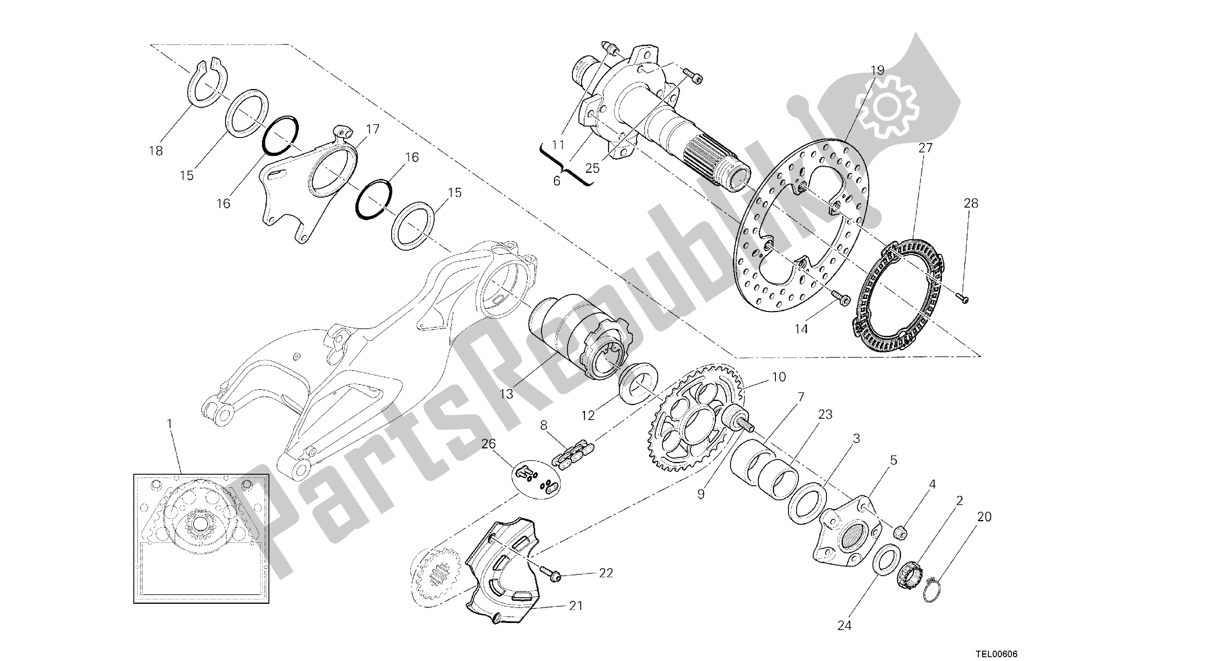 Alle onderdelen voor de Tekening 25a - Spindel Achterwiel [mod: M796 Abs; Xst: Aus, Bra, Eur, Jap, Twn] Groepsframe van de Ducati Monster ABS 796 2014