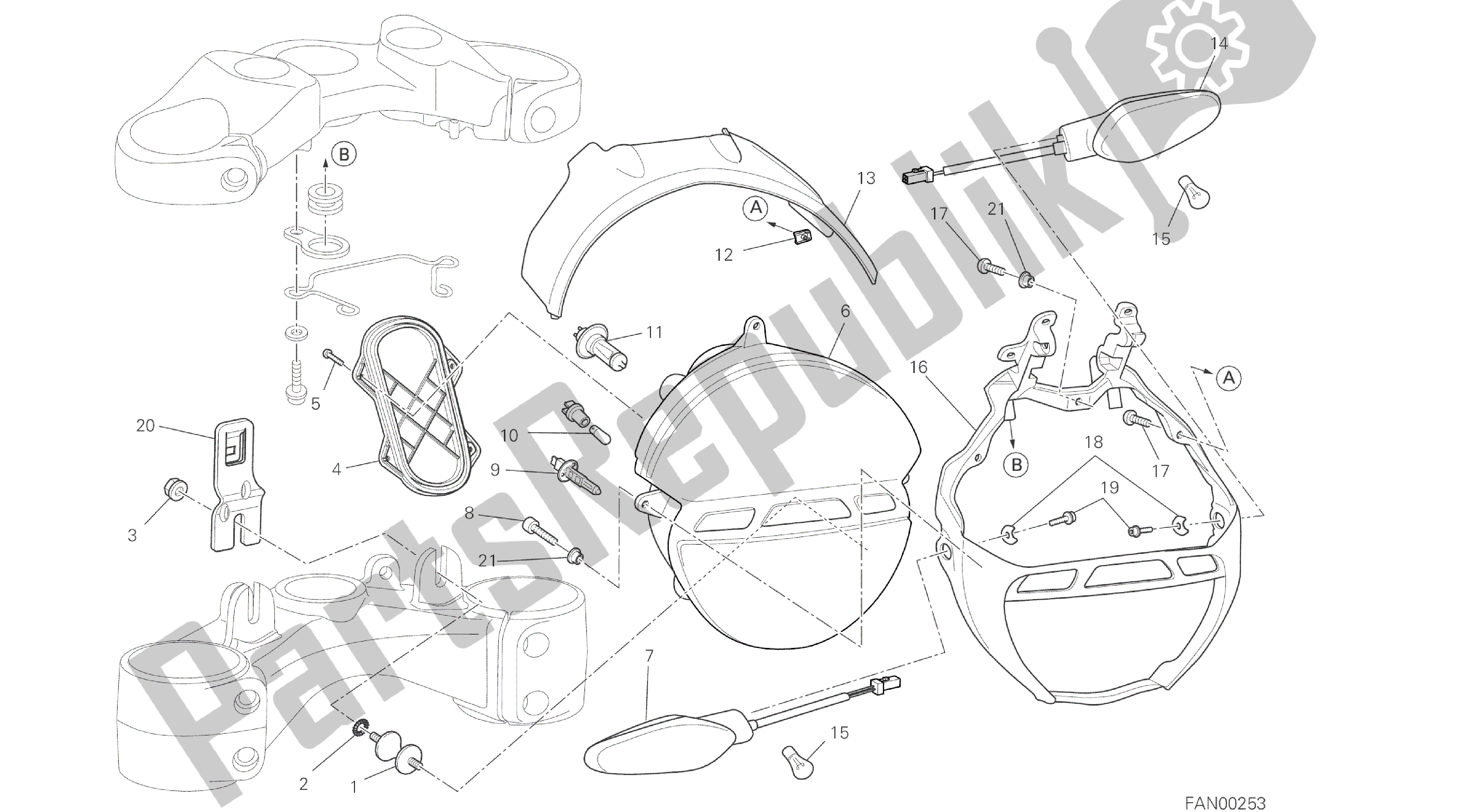 Alle onderdelen voor de Tekening 022 - Koplamp [mod: M796 Abs; Xst: Aus, Bra, Eur, Jap, Twn] Groep Elektrisch van de Ducati Monster ABS 796 2014
