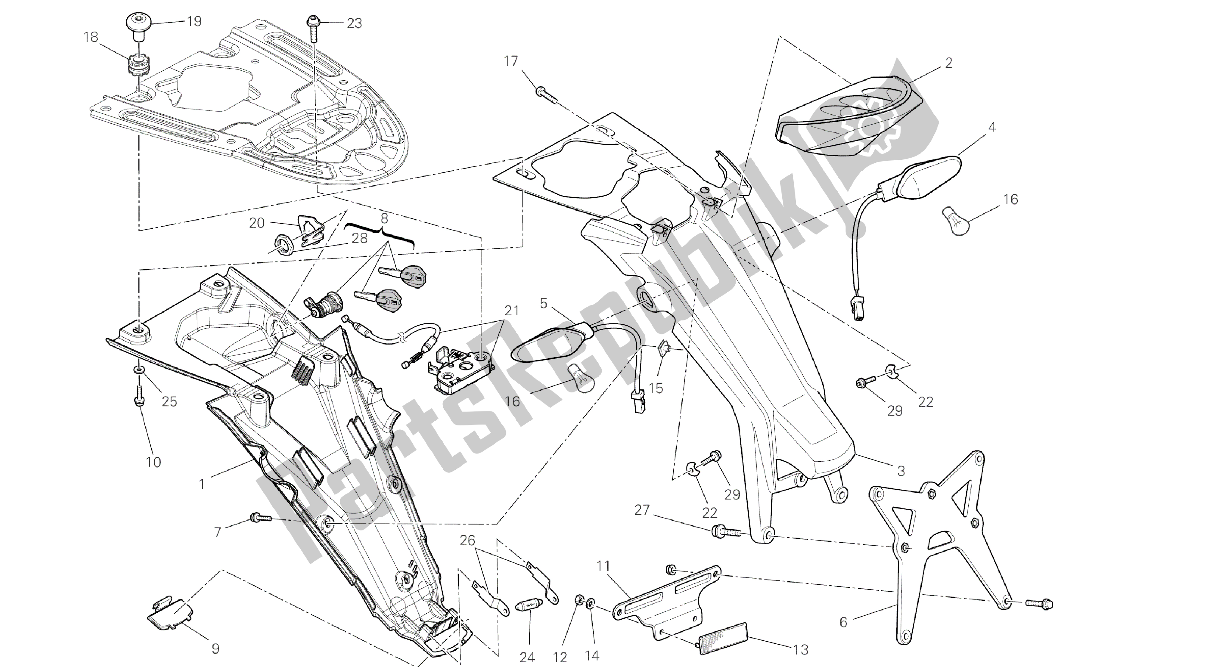 Tutte le parti per il Disegno 023 - Fanale Posteriore [mod: M796 Abs; Xst: Eur, Jap, Twn] Gruppo Elettrico del Ducati Monster ABS 796 2014