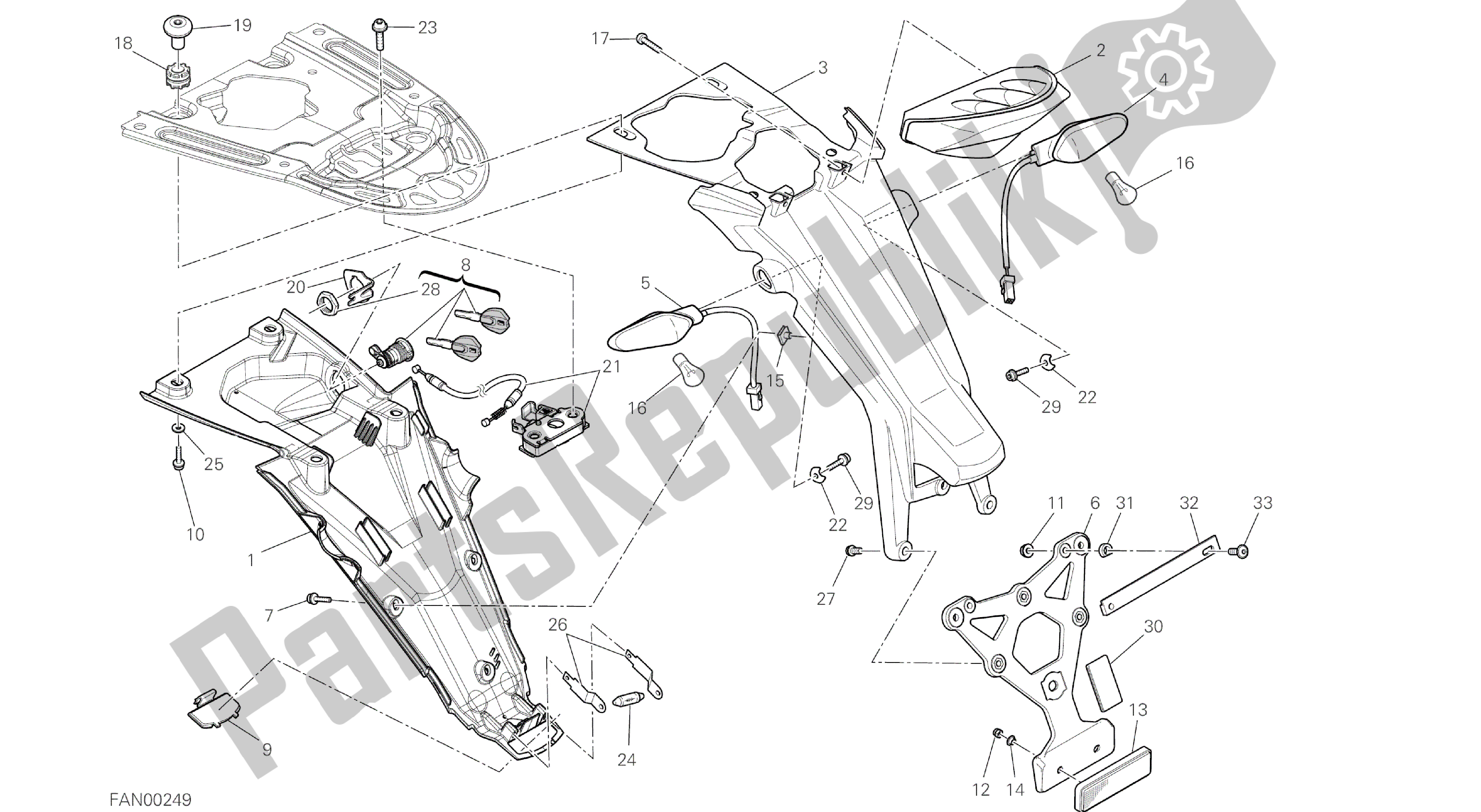 Todas las partes para Dibujo 023 - Luz Trasera [mod: M796 Abs; Xst: Sujetador] Grupo Eléctrico de Ducati Monster ABS 796 2014