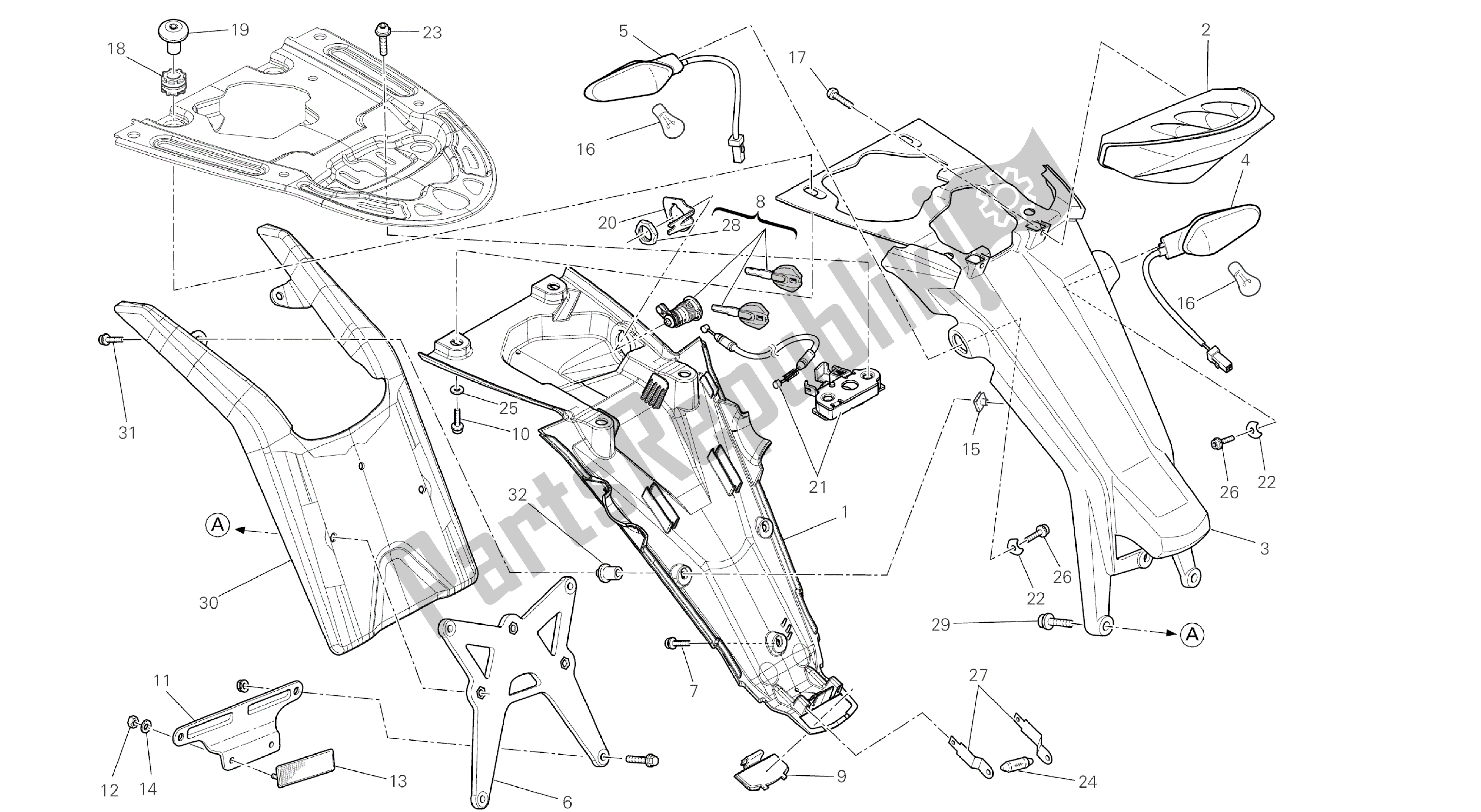 Alle onderdelen voor de Tekening 23a - Achterlicht Aus [mod: M796 Abs; Xst: Aus] Groep Elektrisch van de Ducati Monster ABS 796 2014