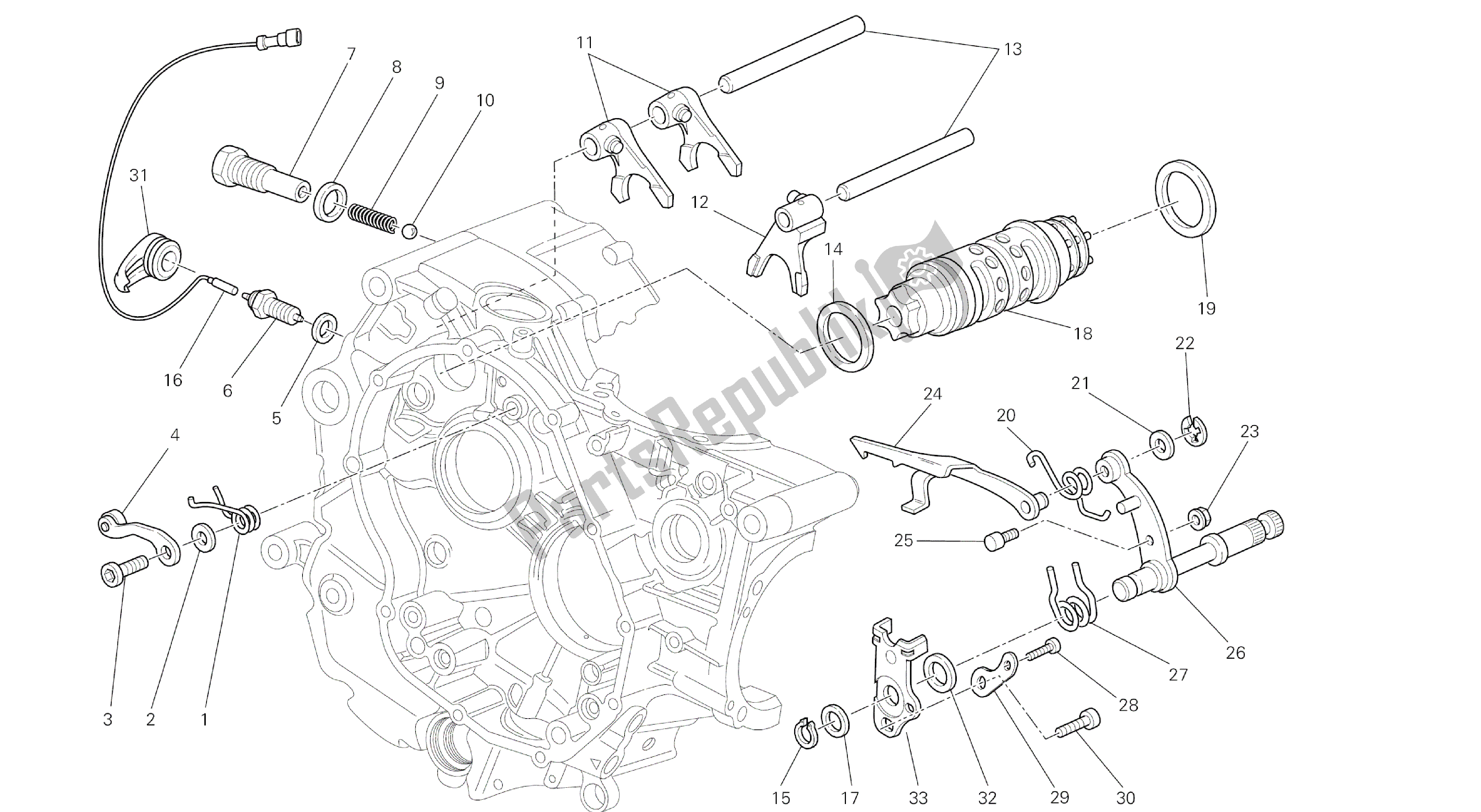 Alle onderdelen voor de Tekening 002 - Schakelnok - Vork [mod: M796 Abs; Xst: Aus, Bra, Eur, Jap, Twn] Groepsmotor van de Ducati Monster ABS 796 2014