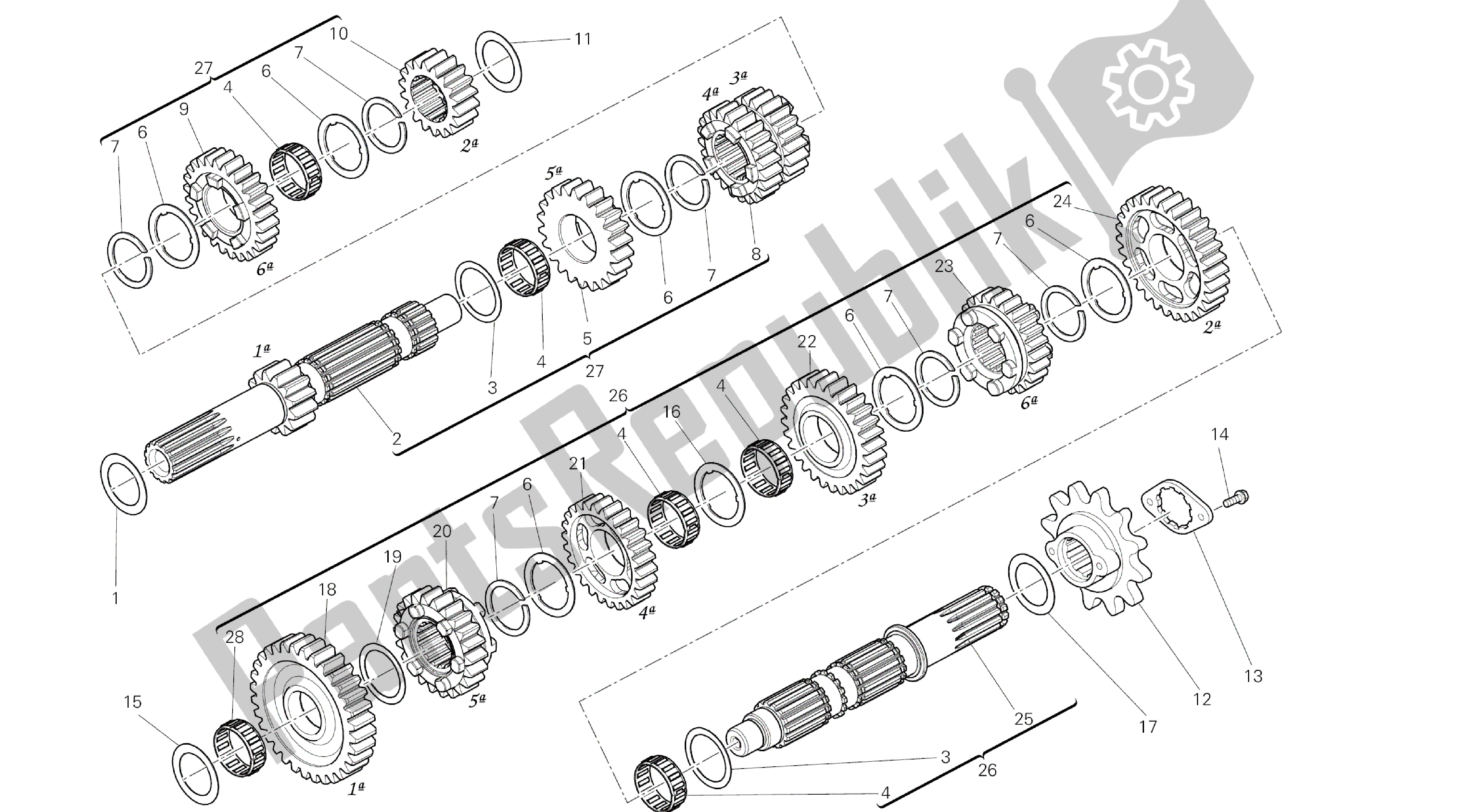 Alle onderdelen voor de Tekening 003 - Versnellingsbak [mod: M796 Abs; Xst: Aus, Bra, Eur, Jap, Twn] Groepsmotor van de Ducati Monster ABS 796 2014