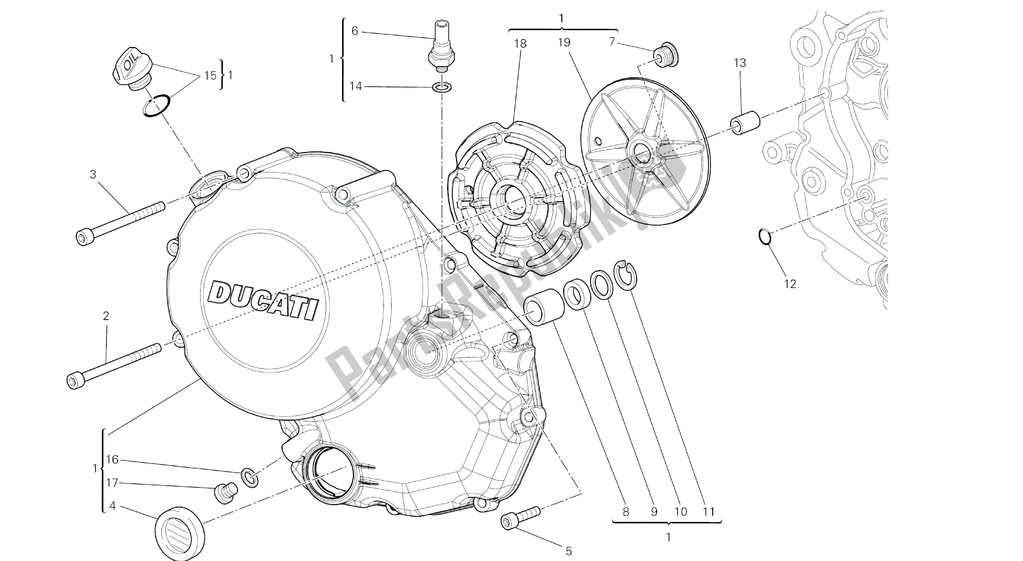 Todas las partes para Dibujo 005 - Cubierta Del Embrague [mod: M796 Abs; Xst: Aus, Bra, Eur, Jap, Twn] Motor De Grupo de Ducati Monster ABS 796 2014