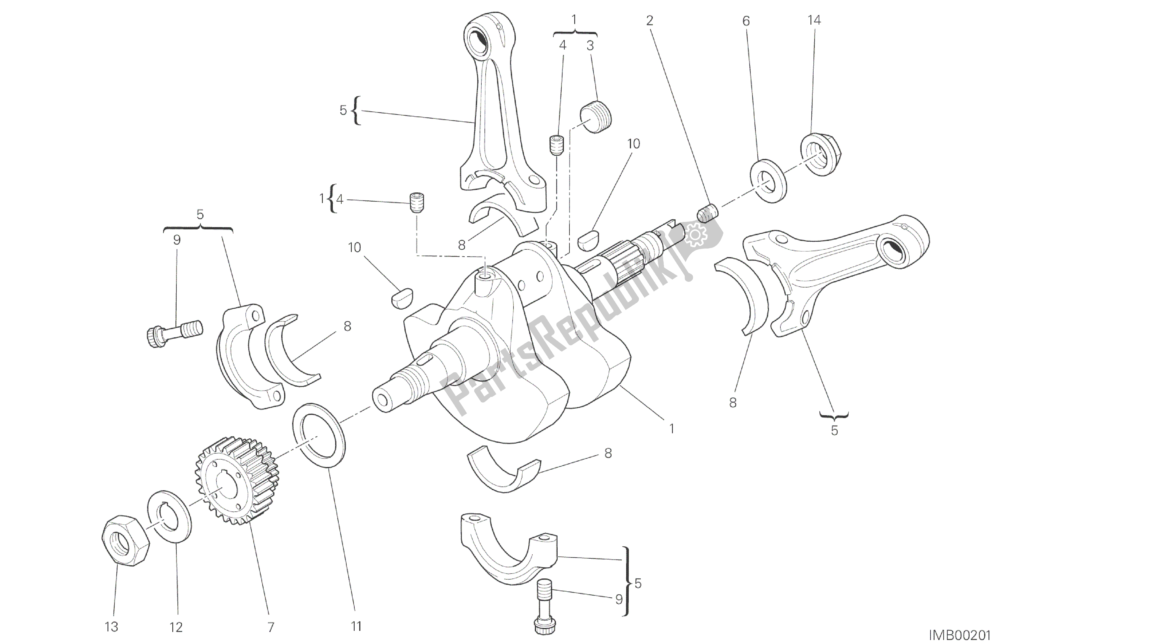 Todas las partes para Dibujo 006 - Cigüeñal [mod: M796 Abs; Xst: Aus, Bra, Eur, Jap, Twn] Motor De Grupo de Ducati Monster ABS 796 2014