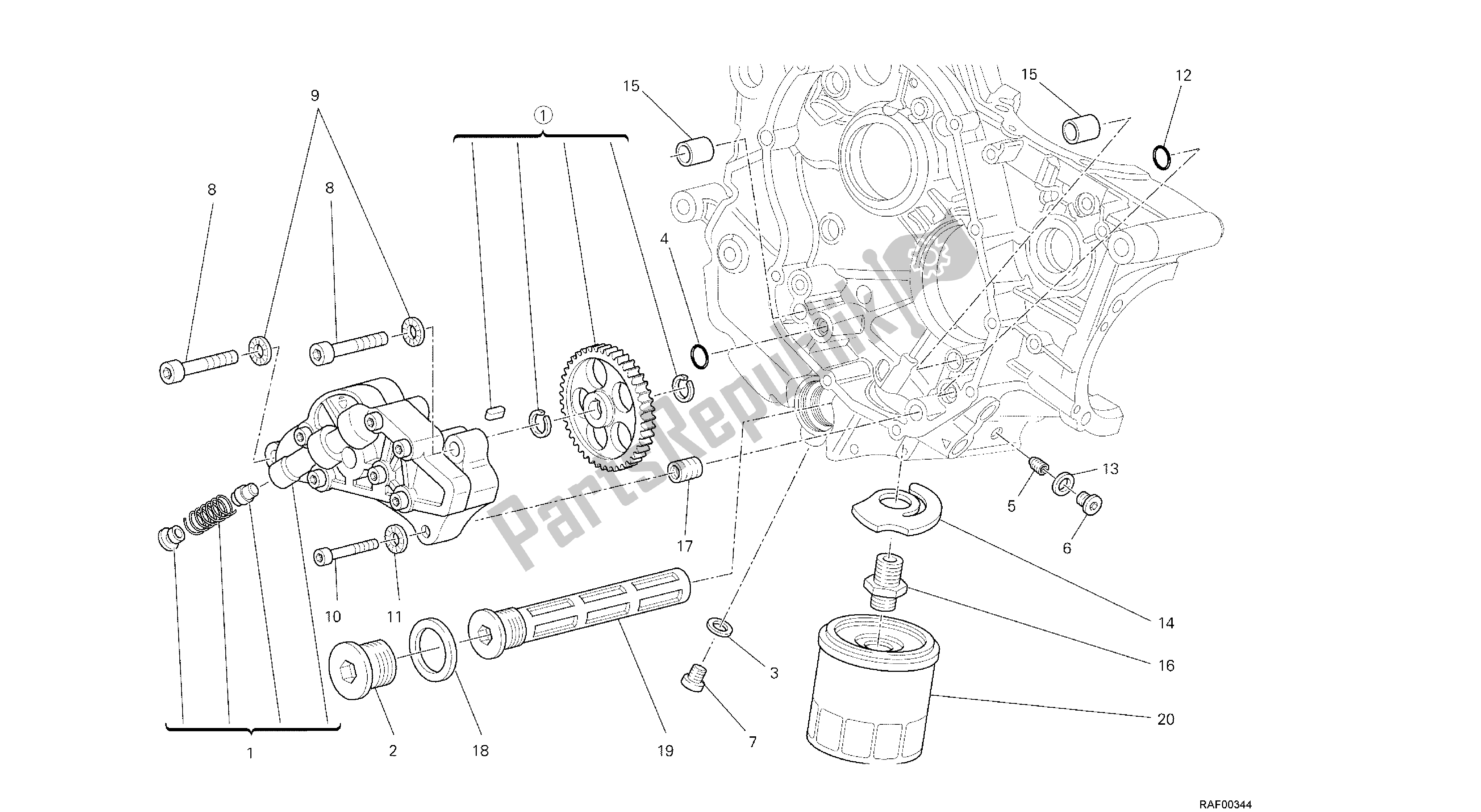 Tutte le parti per il Disegno 009 - Pompa Olio - Filtro [mod: M796 Abs; Xst: Aus, Bra, Eur, Jap, Twn] Gruppo Motore del Ducati Monster ABS 796 2014