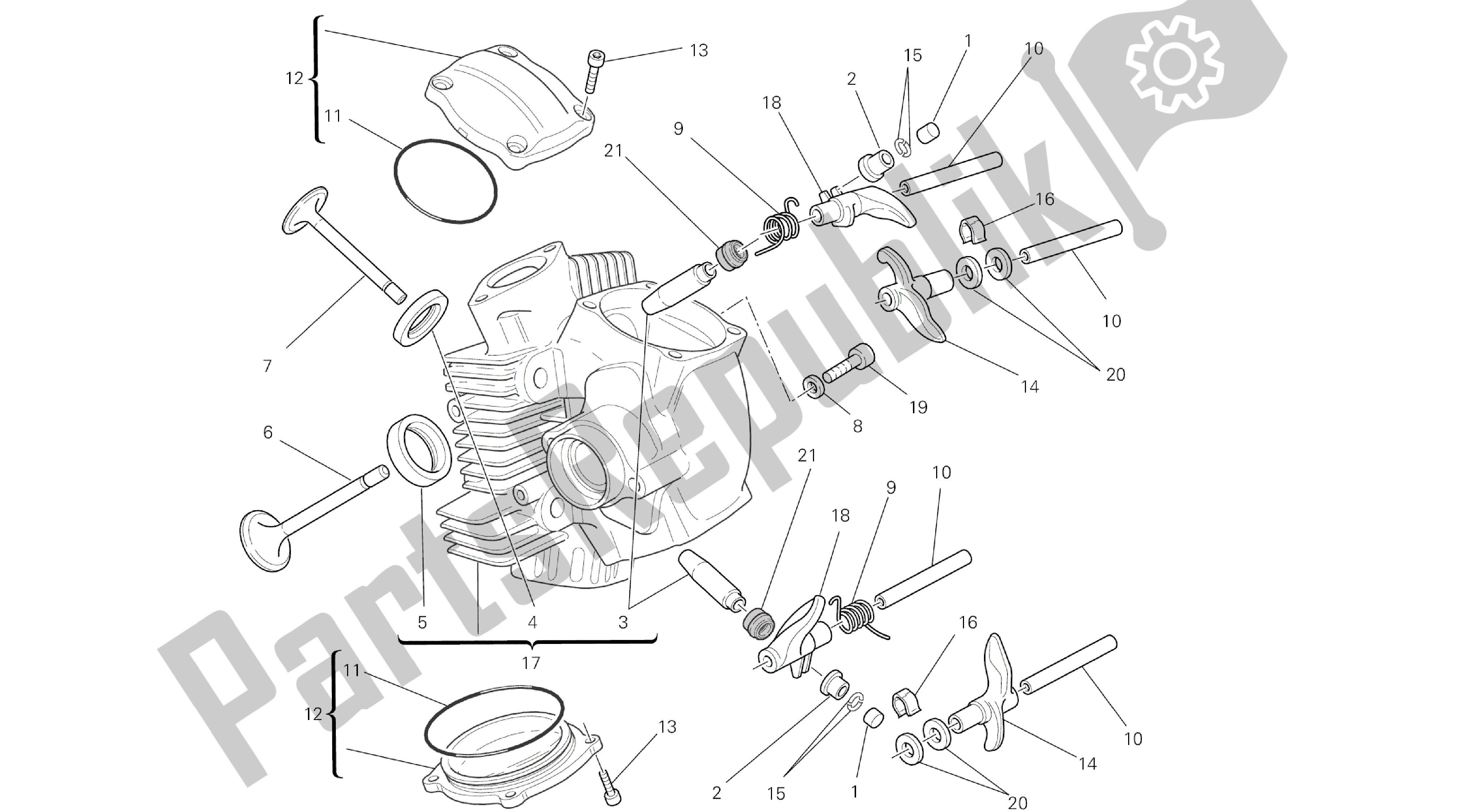 Alle onderdelen voor de Tekening 015 - Horizontale Cilinderkop [mod: M796abs; Xst: Aus, Bra, Eur, Jap, Twn] Groepsmotor van de Ducati Monster ABS 796 2014