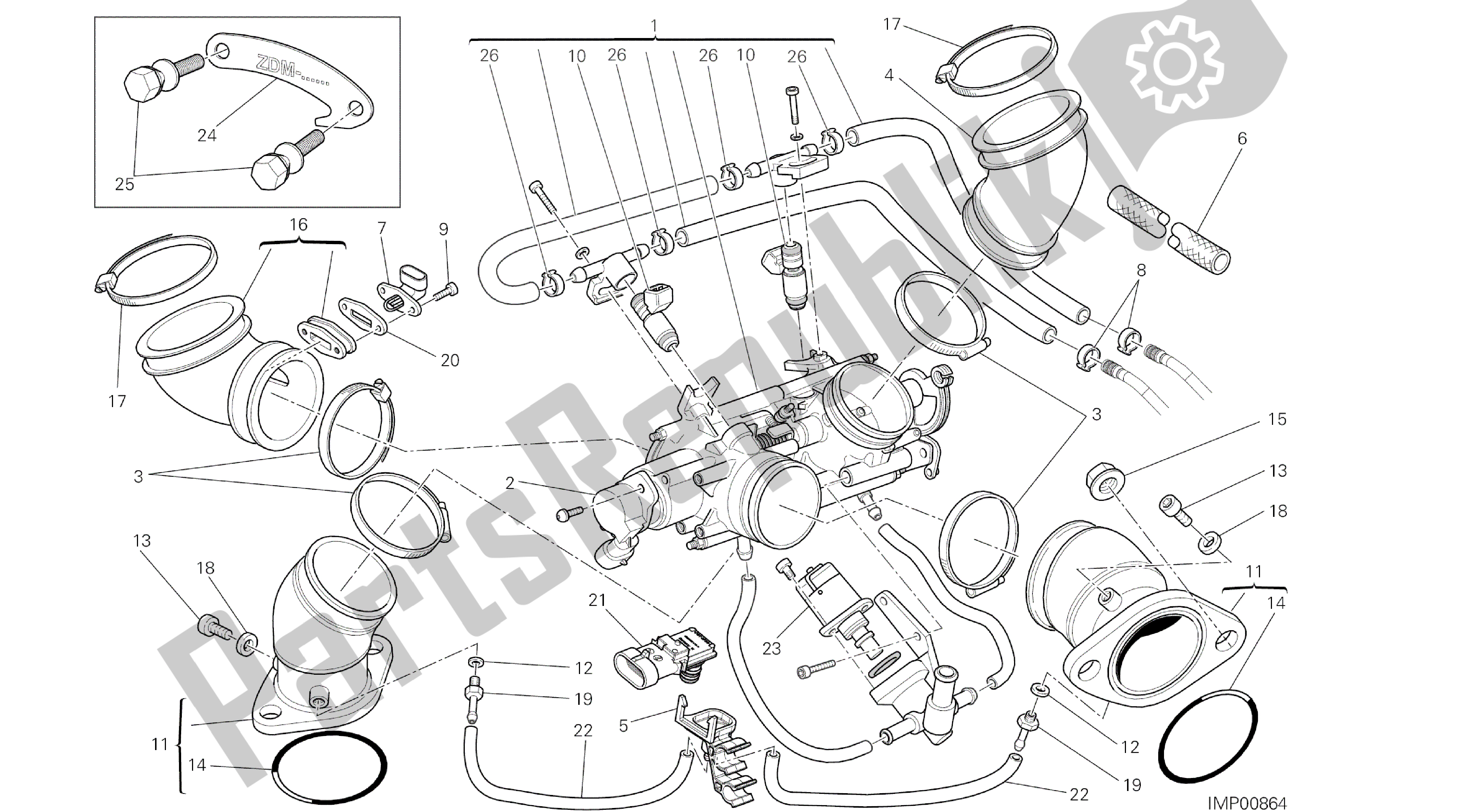 Todas las partes para Dibujo 016 - Cuerpo Del Acelerador [mod: M796 Abs; Xst: Aus, Bra, Eur, Jap] Motor De Grupo de Ducati Monster ABS 796 2014