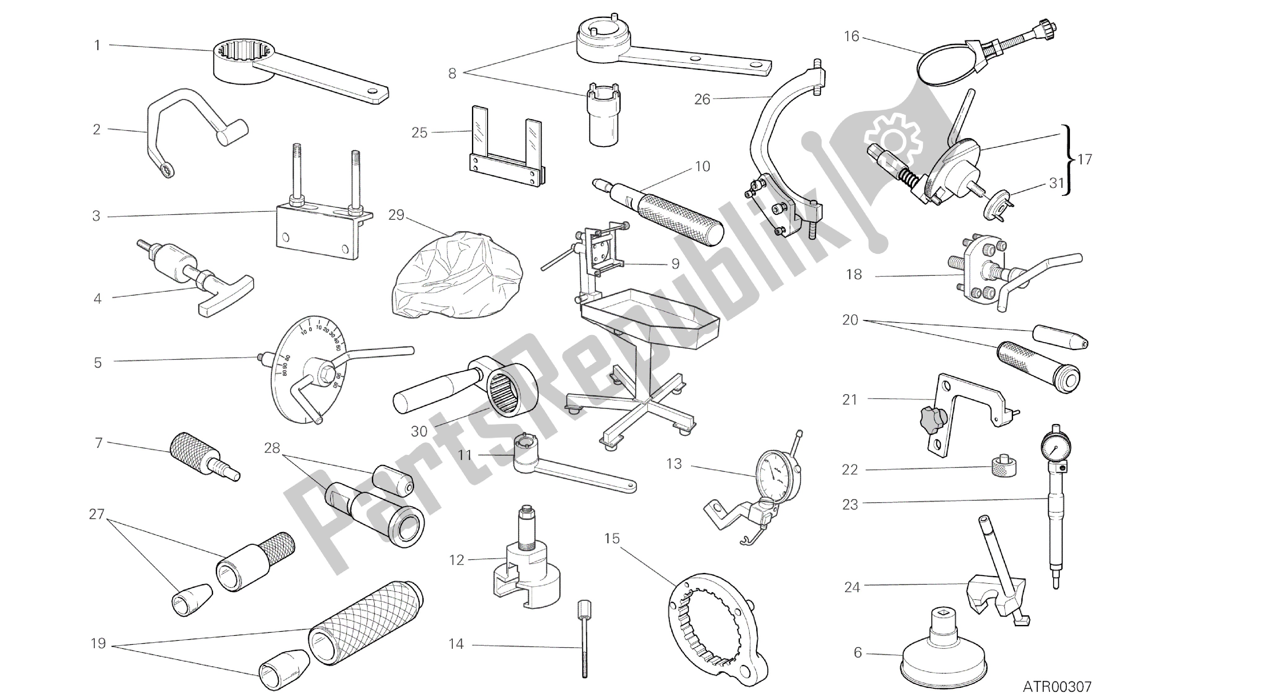 Alle onderdelen voor de Tekening 001 - Werkplaatsgereedschap, Motor [mod: M796abs; Xst: Aus, Bra, Eur, Jap, Twn] Groepstools van de Ducati Monster ABS 796 2014
