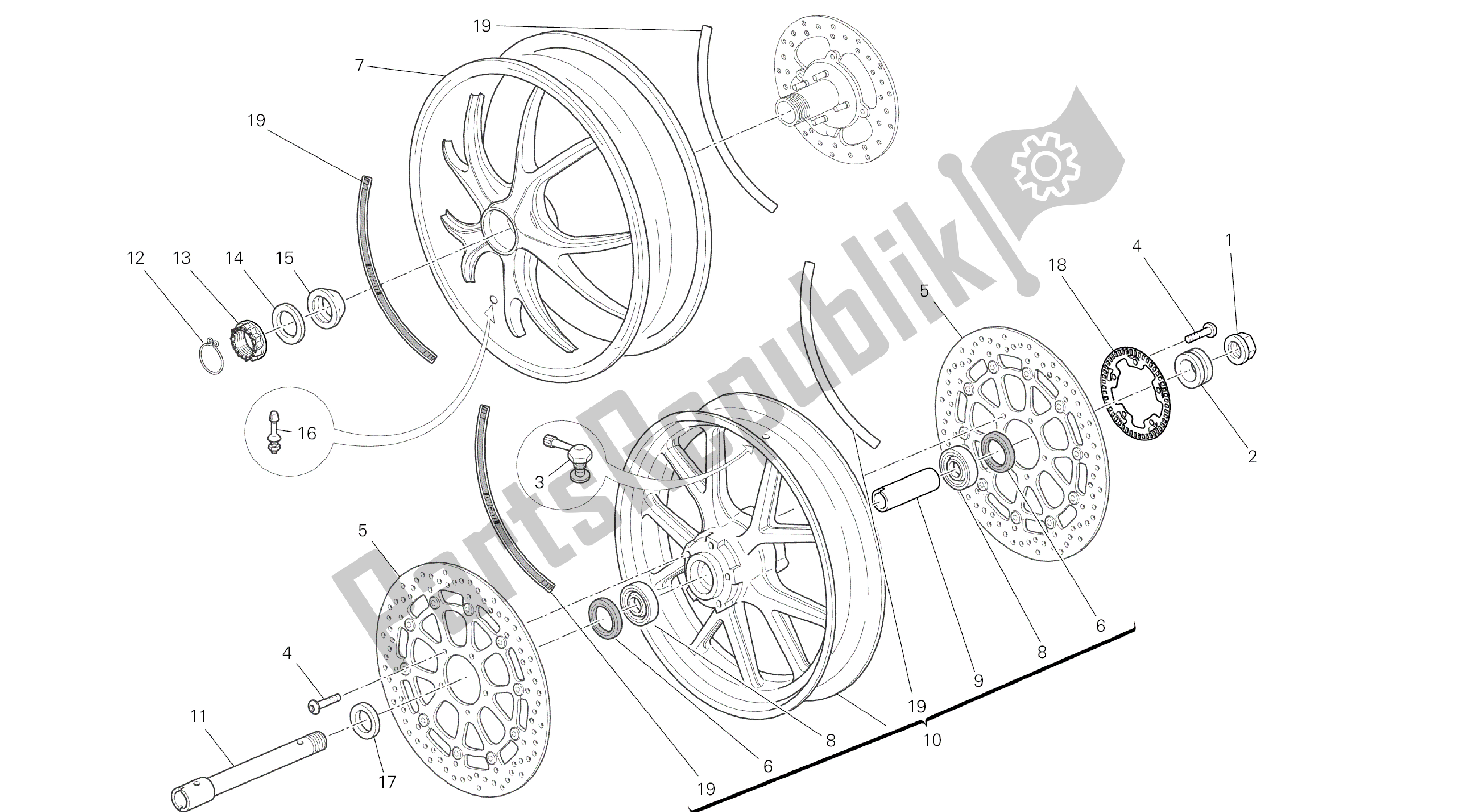 Todas las partes para Dibujo 025 - Ruedas [mod: M796 Abs; Xst: Marco De Grupo Aus, Bra, Eur, Jap, Twn] de Ducati Monster ABS 796 2014