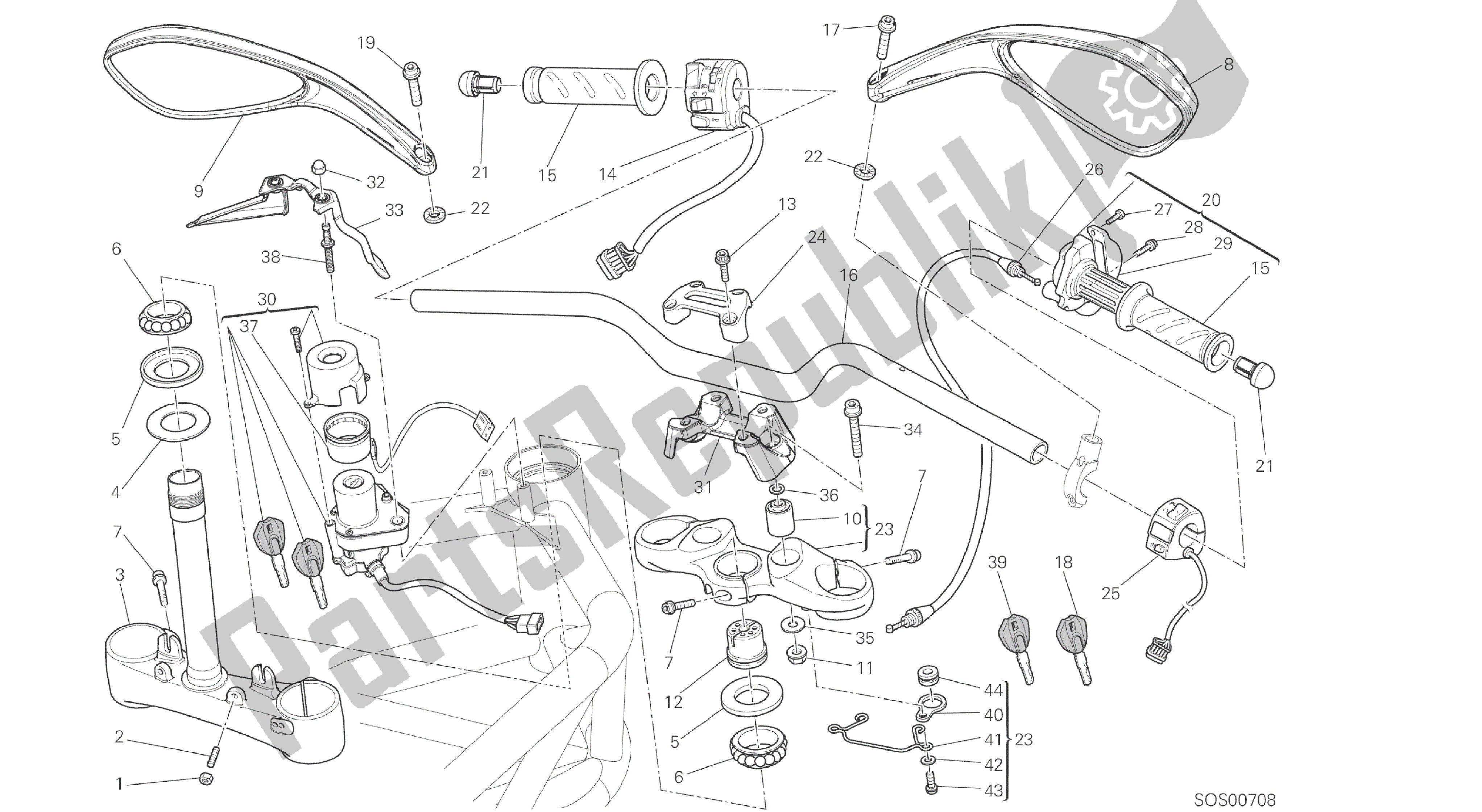 Alle onderdelen voor de Tekening 026 - Stuur [mod: M796 Abs; Xst: Aus, Bra, Eur, Jap, Twn] Groepsframe van de Ducati Monster ABS 796 2014