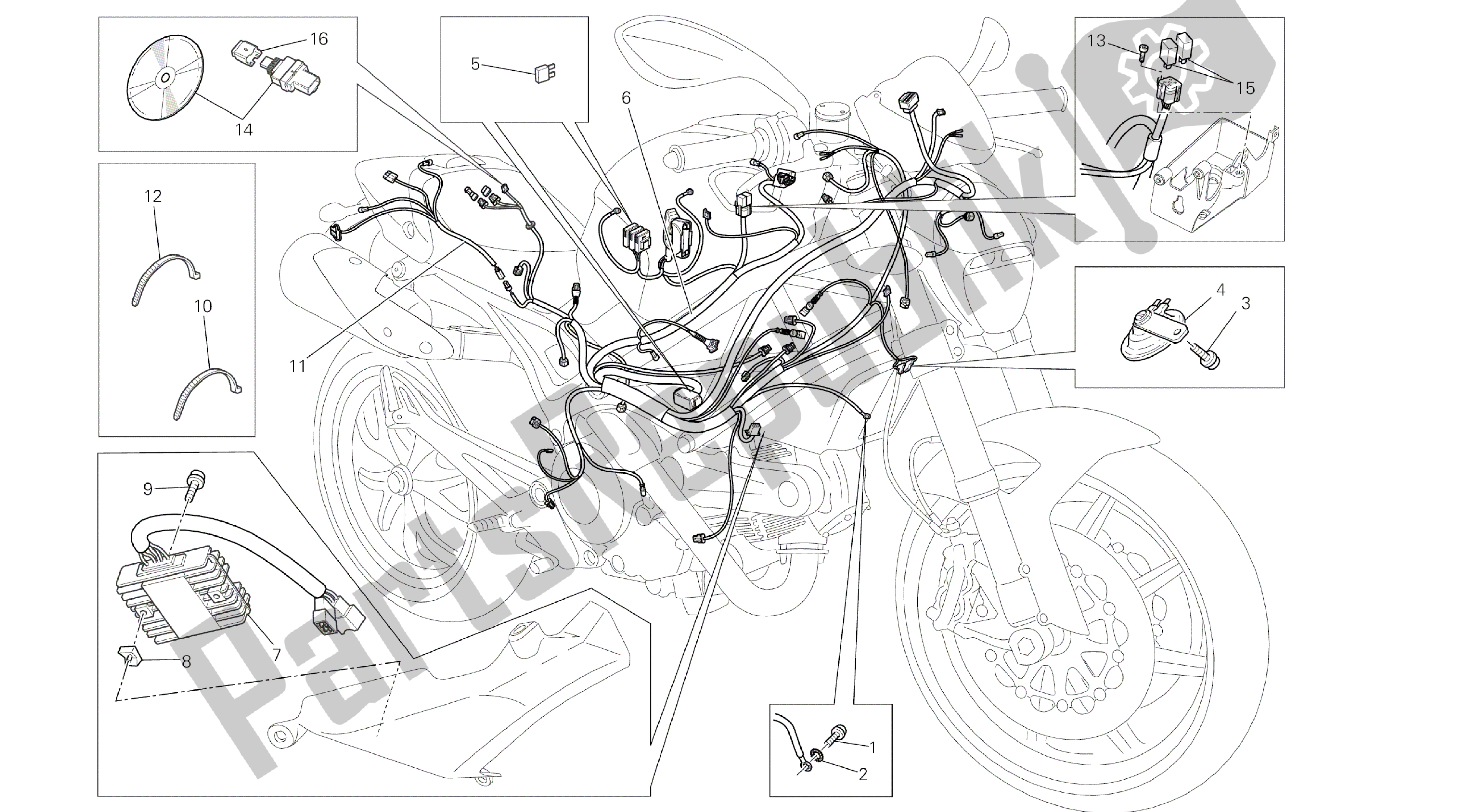 Alle onderdelen voor de Tekening 018 - Kabelboom [mod: M796 Abs; Xst: Aus, Bra, Eur, Jap, Twn] Groep Elektrisch van de Ducati Monster ABS 796 2014