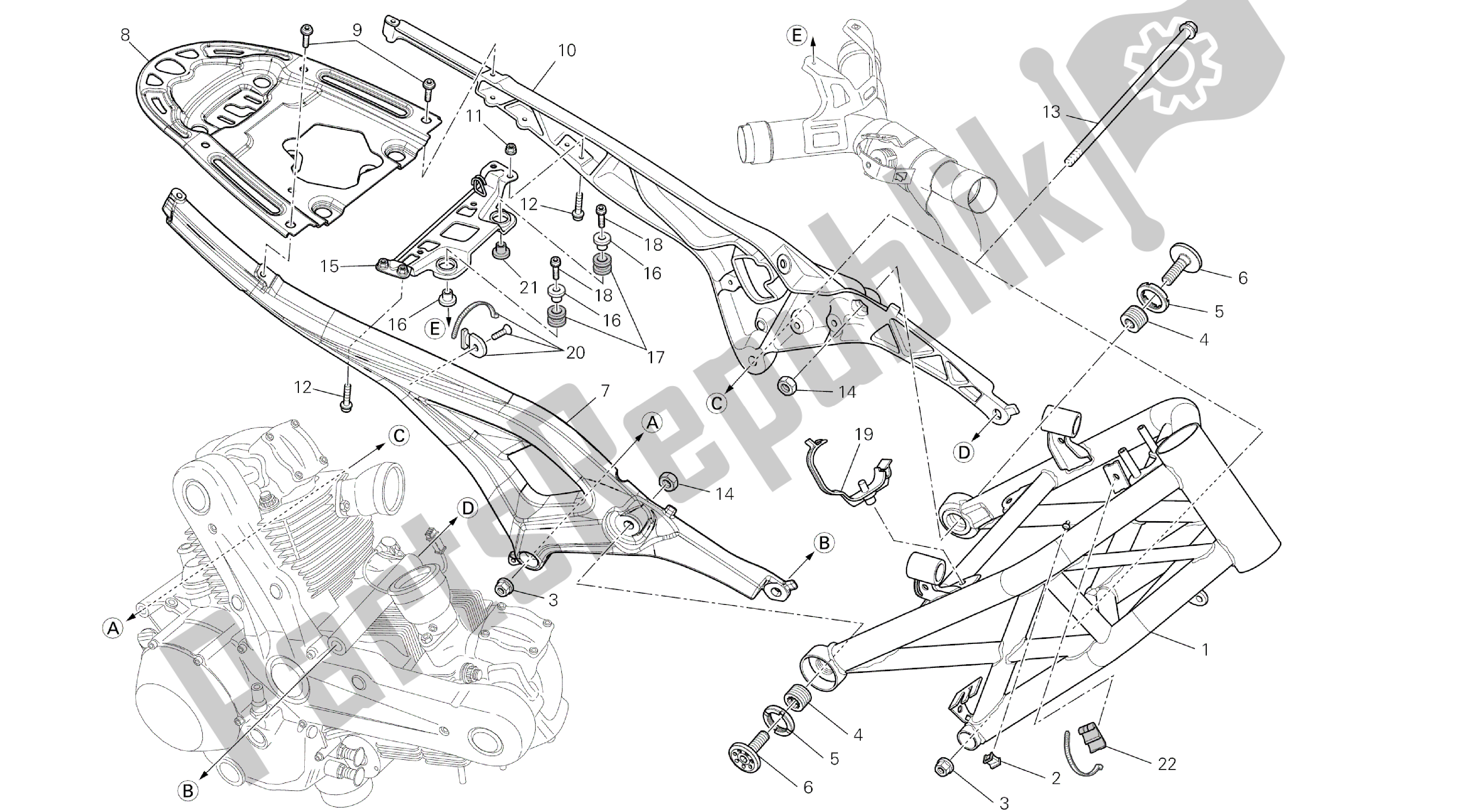 Toutes les pièces pour le Dessin 030 - Cadre [mod: M796 Abs; Xst: Aus, Bra, Eur, Jap, Twn] Cadre De Groupe du Ducati Monster ABS 796 2014