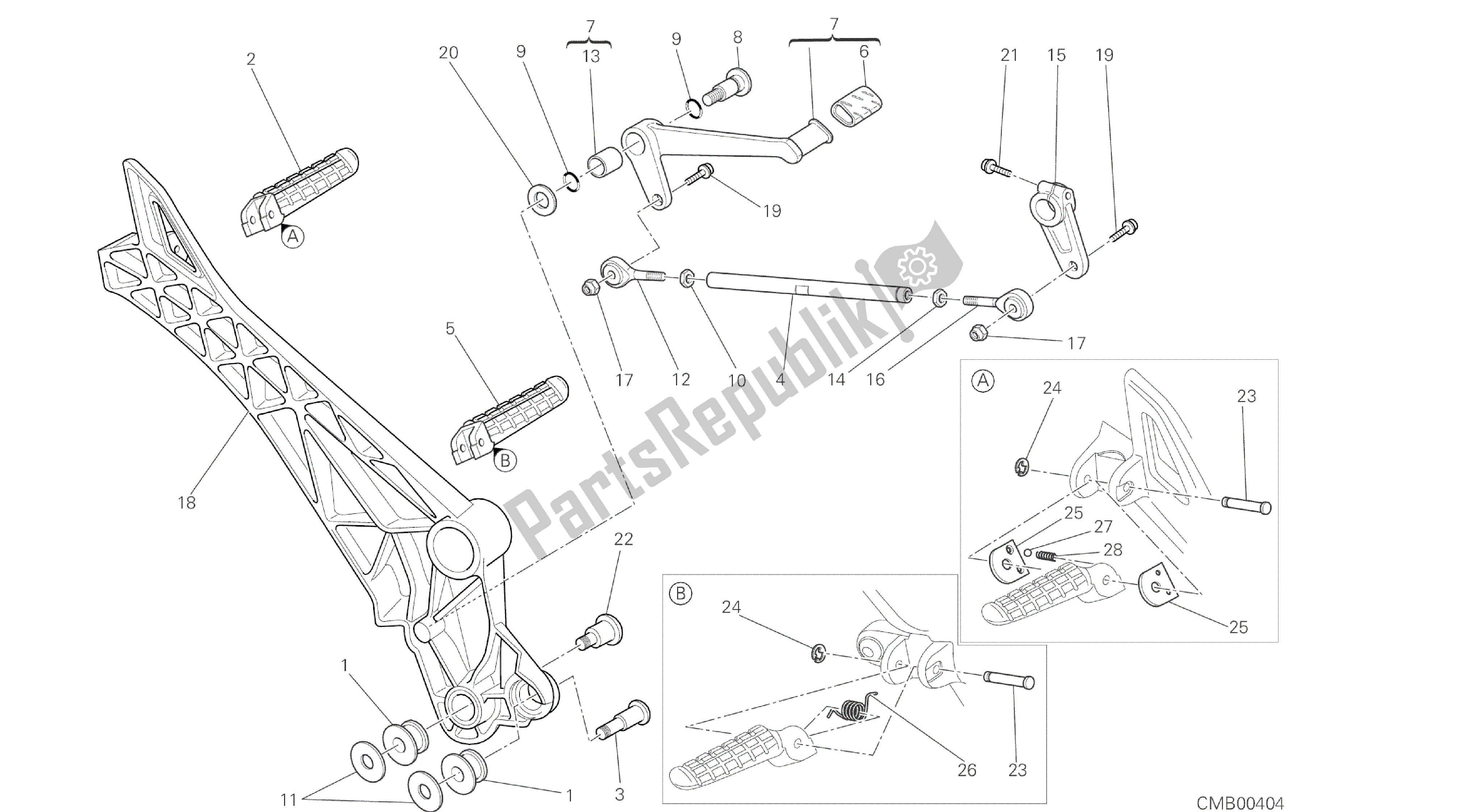 Alle onderdelen voor de Tekening 031 - Voetsteunen, Links [mod: M796 Abs; Xst: Aus, Bra, Eur, Jap, Twn] Groepsframe van de Ducati Monster ABS 796 2014