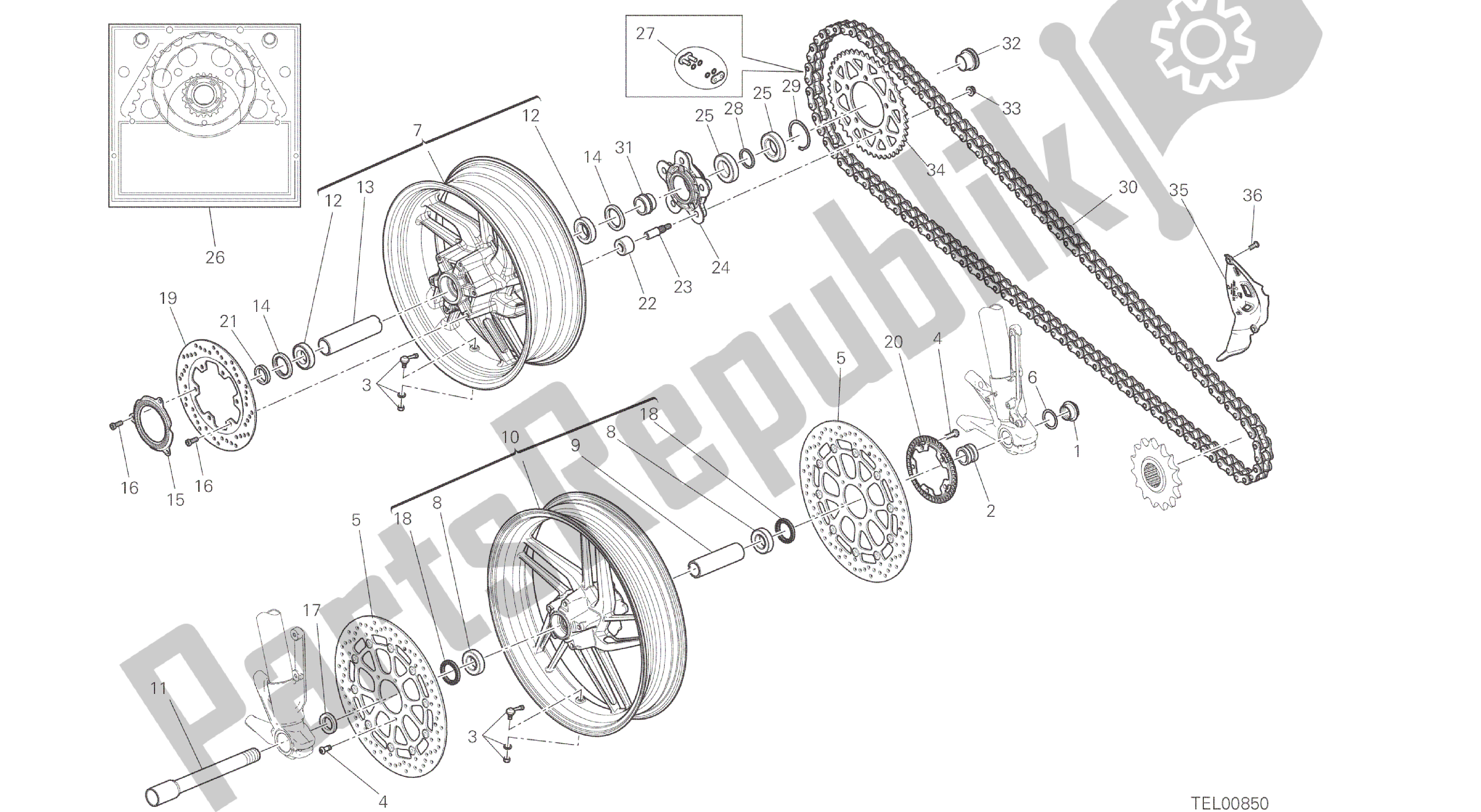 Todas las partes para Dibujo 026 - Ruota Anteriore E Posteriore [mod: M 821] Marco De Grupo de Ducati Monster 821 2014