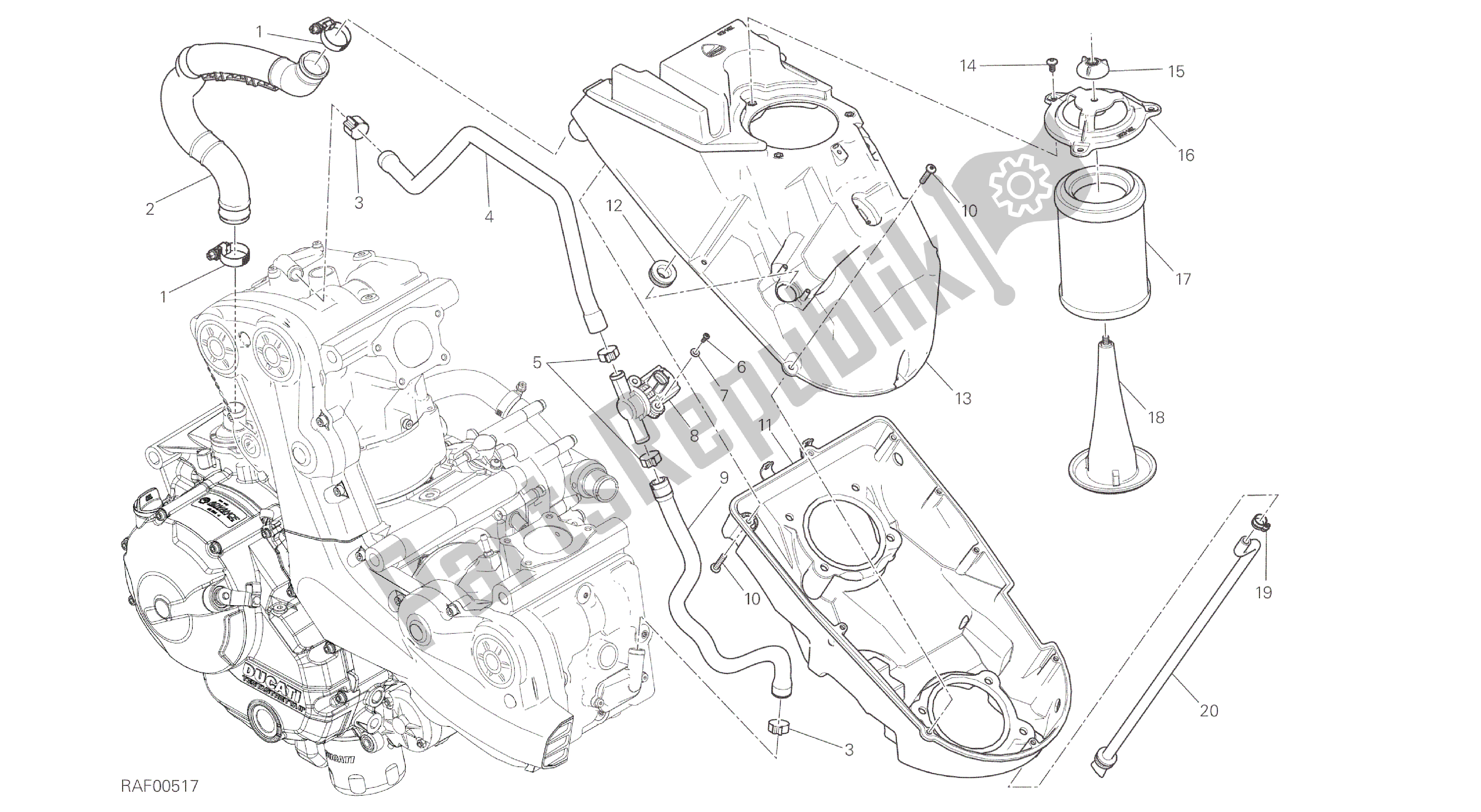 Alle onderdelen voor de Tekening 029 - Luchtinlaat - Olie Ontluchter [mod: M 821] Groepsframe van de Ducati Monster 821 2014