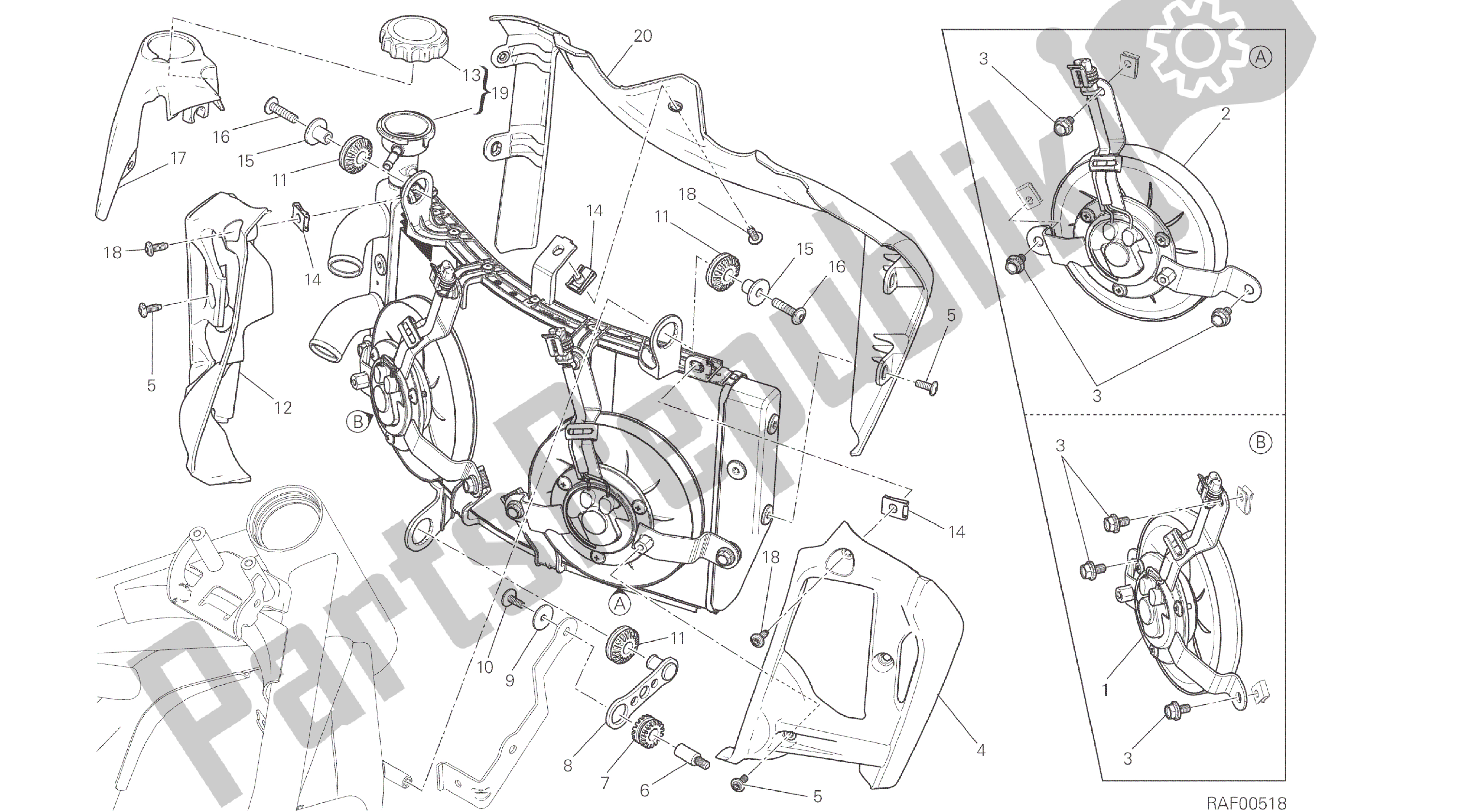 Alle onderdelen voor de Tekening 030 - Waterkoeler [mod: M 821] Groepsframe van de Ducati Monster 821 2014