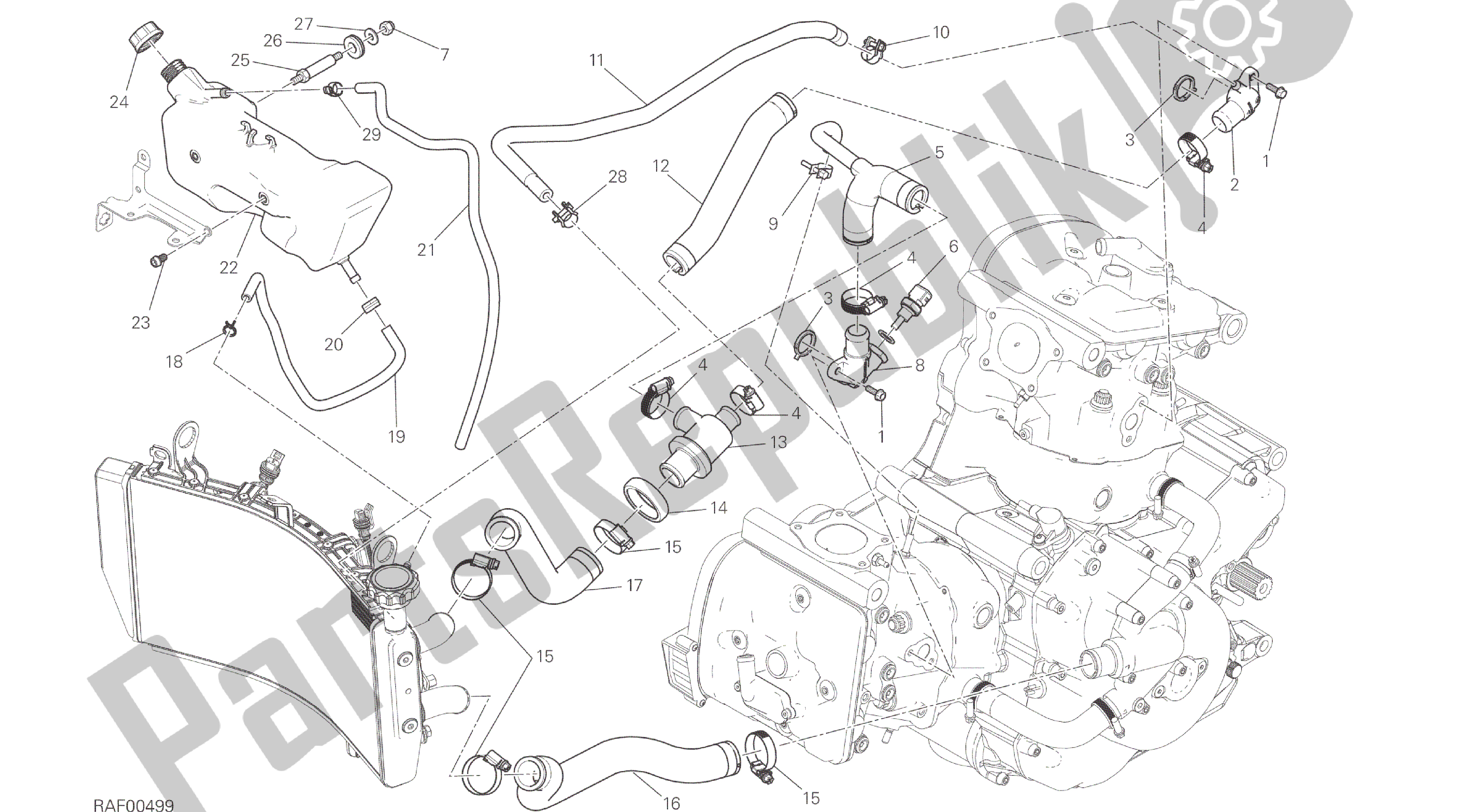 All parts for the Drawing 031 - Cooling System [mod:m 821]group Frame of the Ducati Monster 821 2014