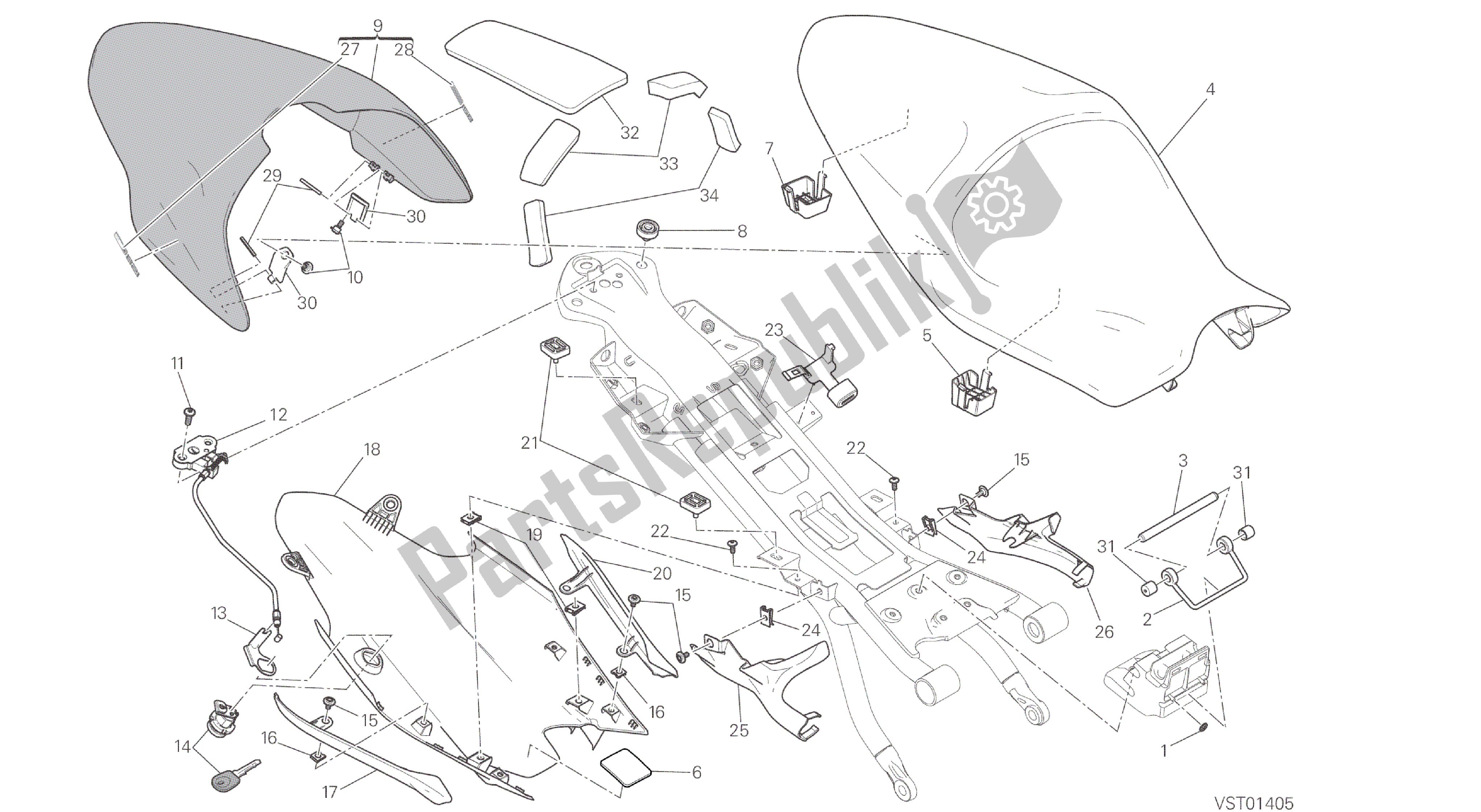 All parts for the Drawing 033 - Seat [mod:m 821]group Frame of the Ducati Monster 821 2014
