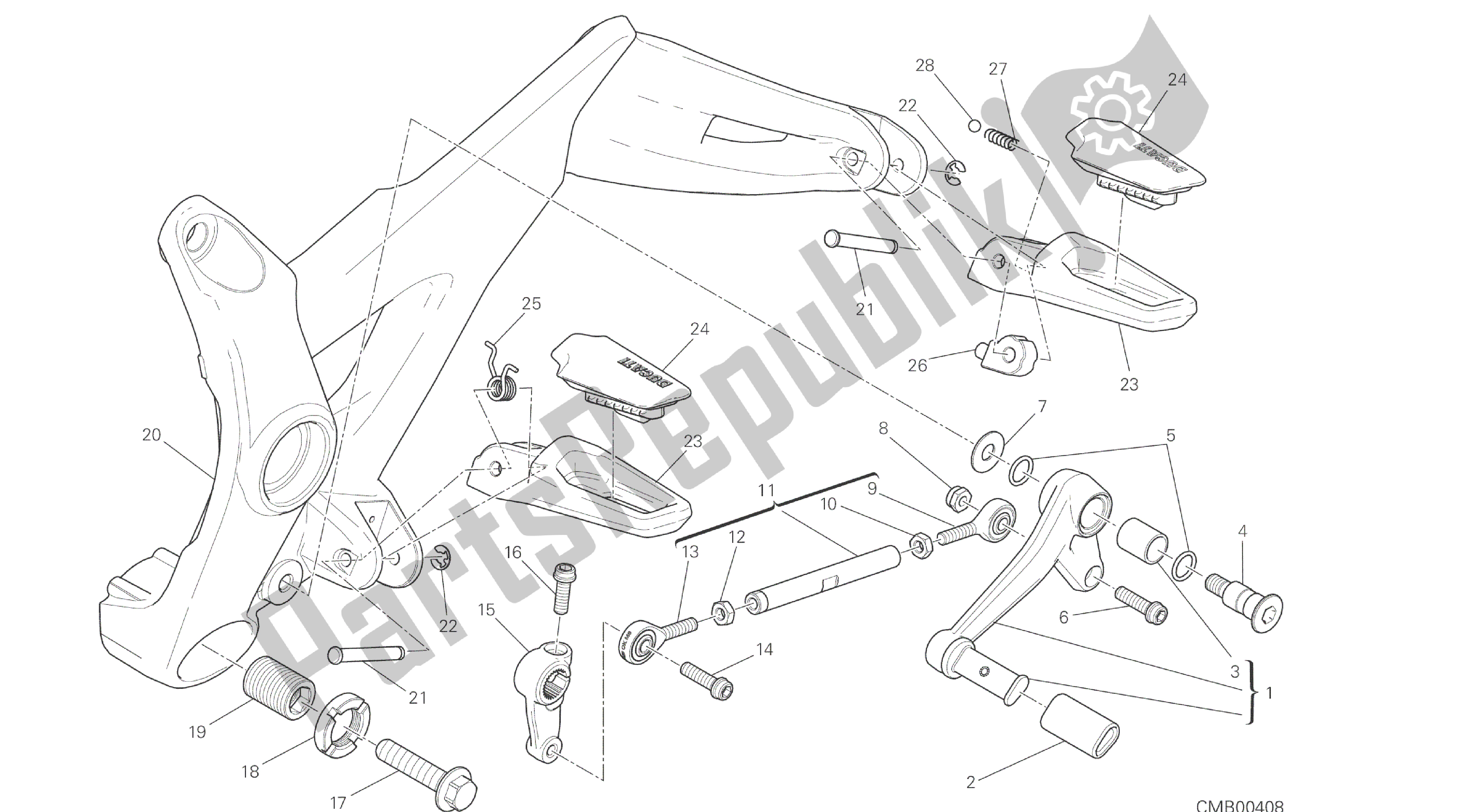 Toutes les pièces pour le Dessin 27a - Repose-pieds, Gauche [mod: M 821] Cadre De Groupe du Ducati Monster 821 2014