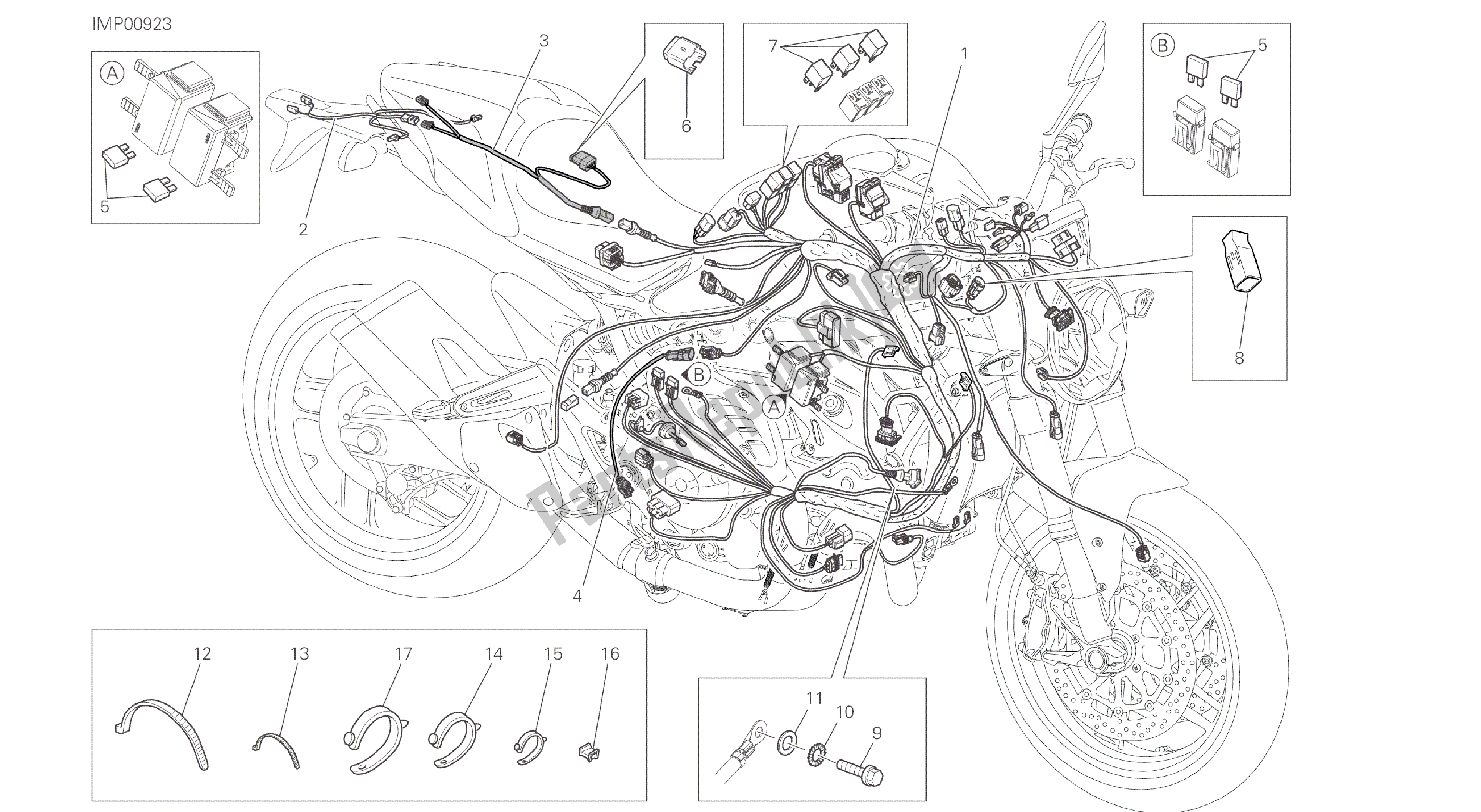 Alle onderdelen voor de Tekening 18b - Kabelboom [mod: M 821] Groep Elektrisch van de Ducati Monster 821 2014