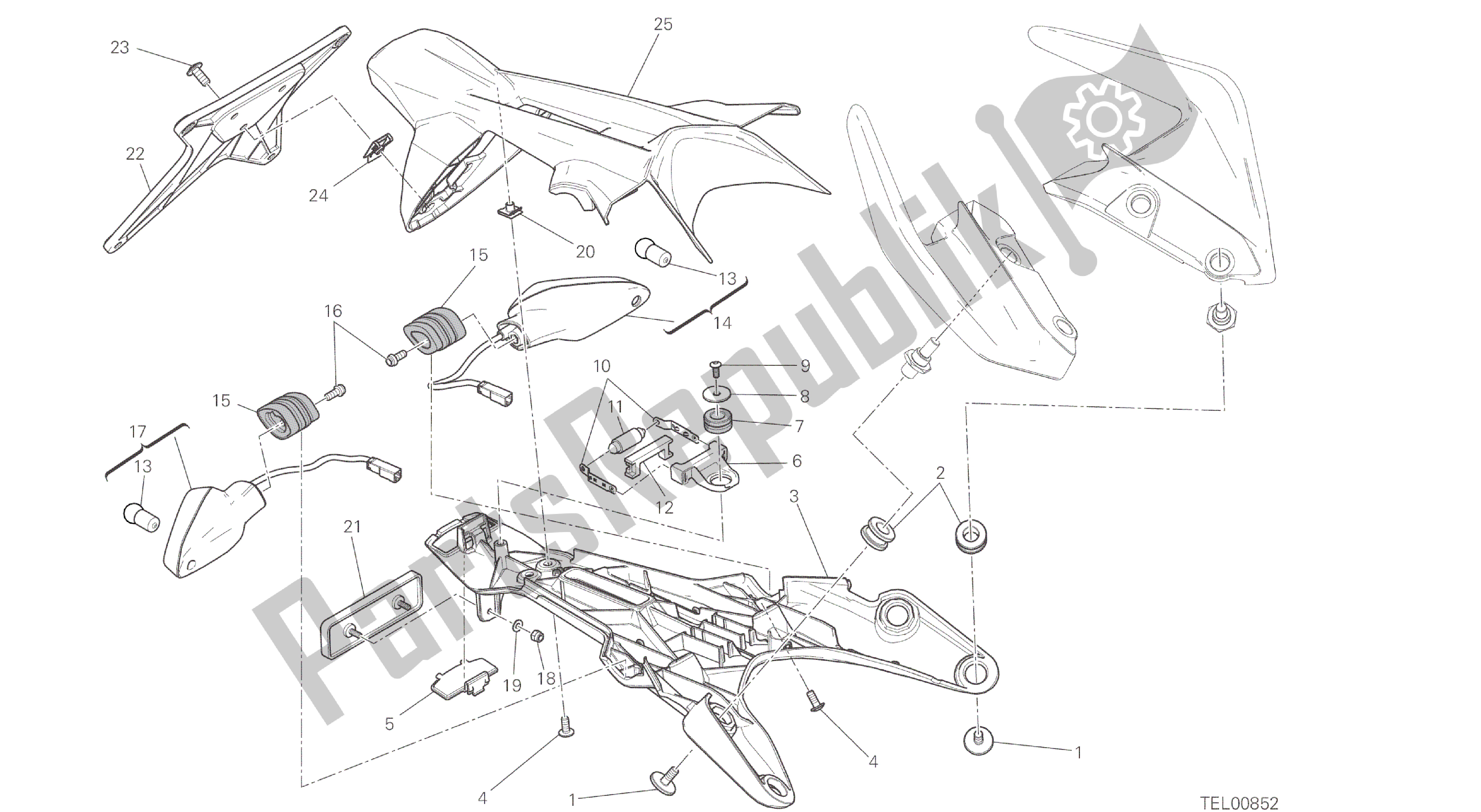 Alle onderdelen voor de Tekening 28b - Plaathouder [mod: M 821; Xst: Eur, Fra, Jap] Groep Elektrisch van de Ducati Monster 821 2014