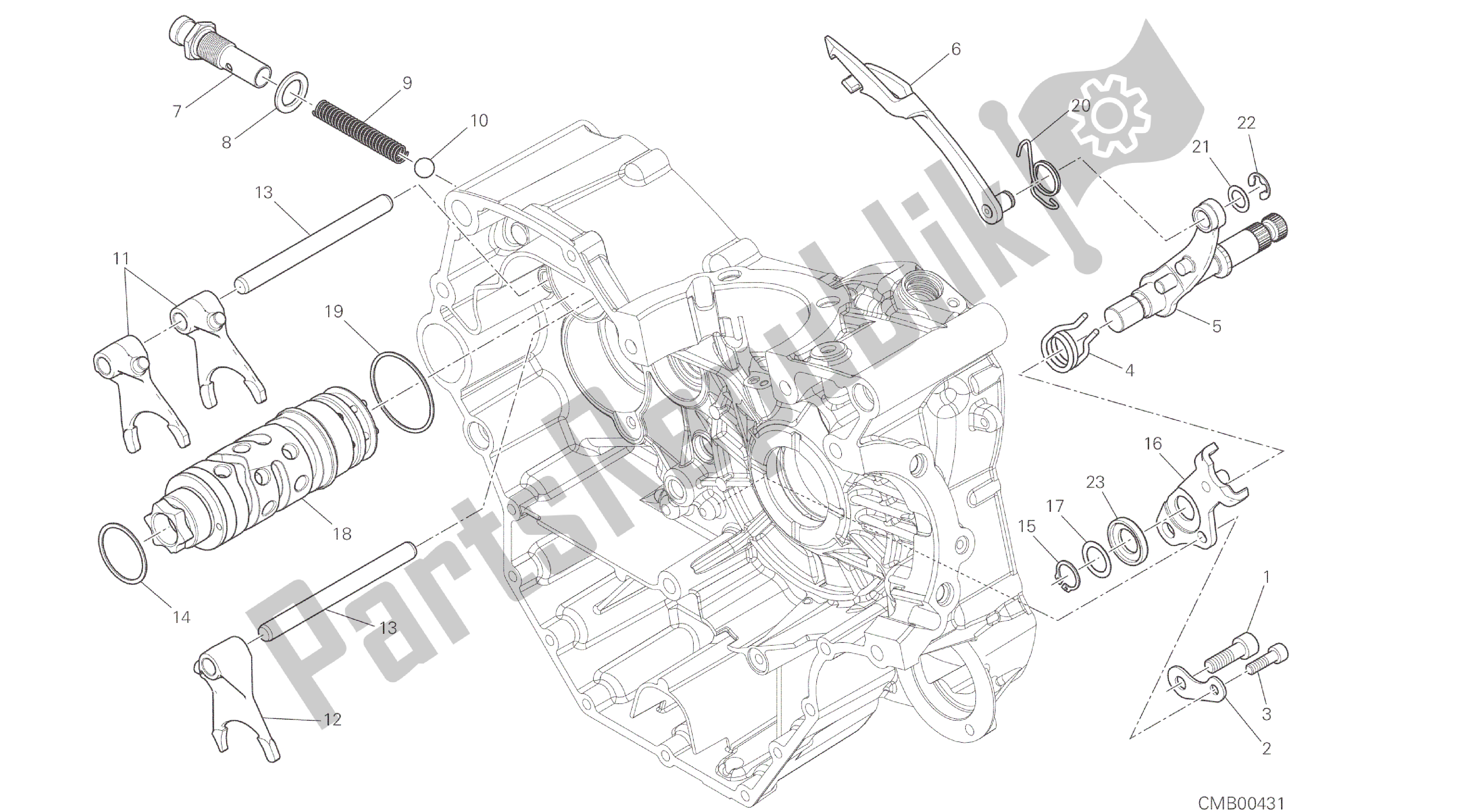 Alle onderdelen voor de Tekening 002 - Schakelnok - Vork [mod: M 821] Groepsmotor van de Ducati Monster 821 2014