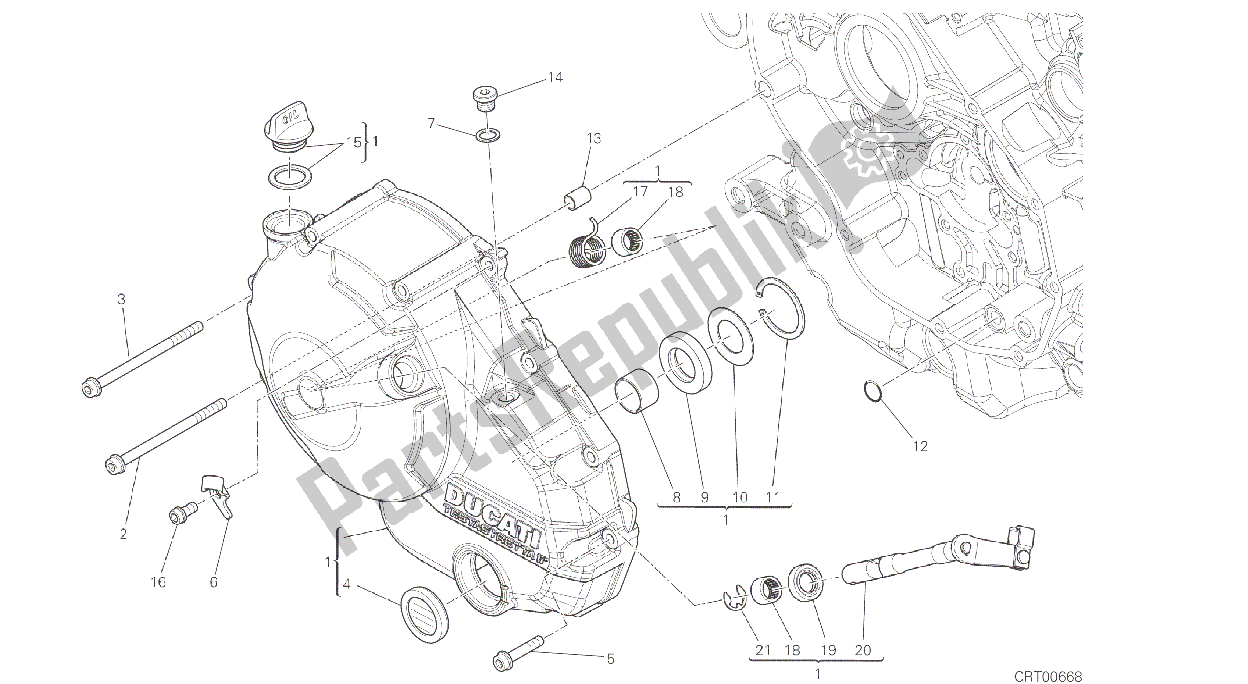 Alle onderdelen voor de Tekening 005 - Koppelingsdeksel [mod: M 821] Groepsmotor van de Ducati Monster 821 2014