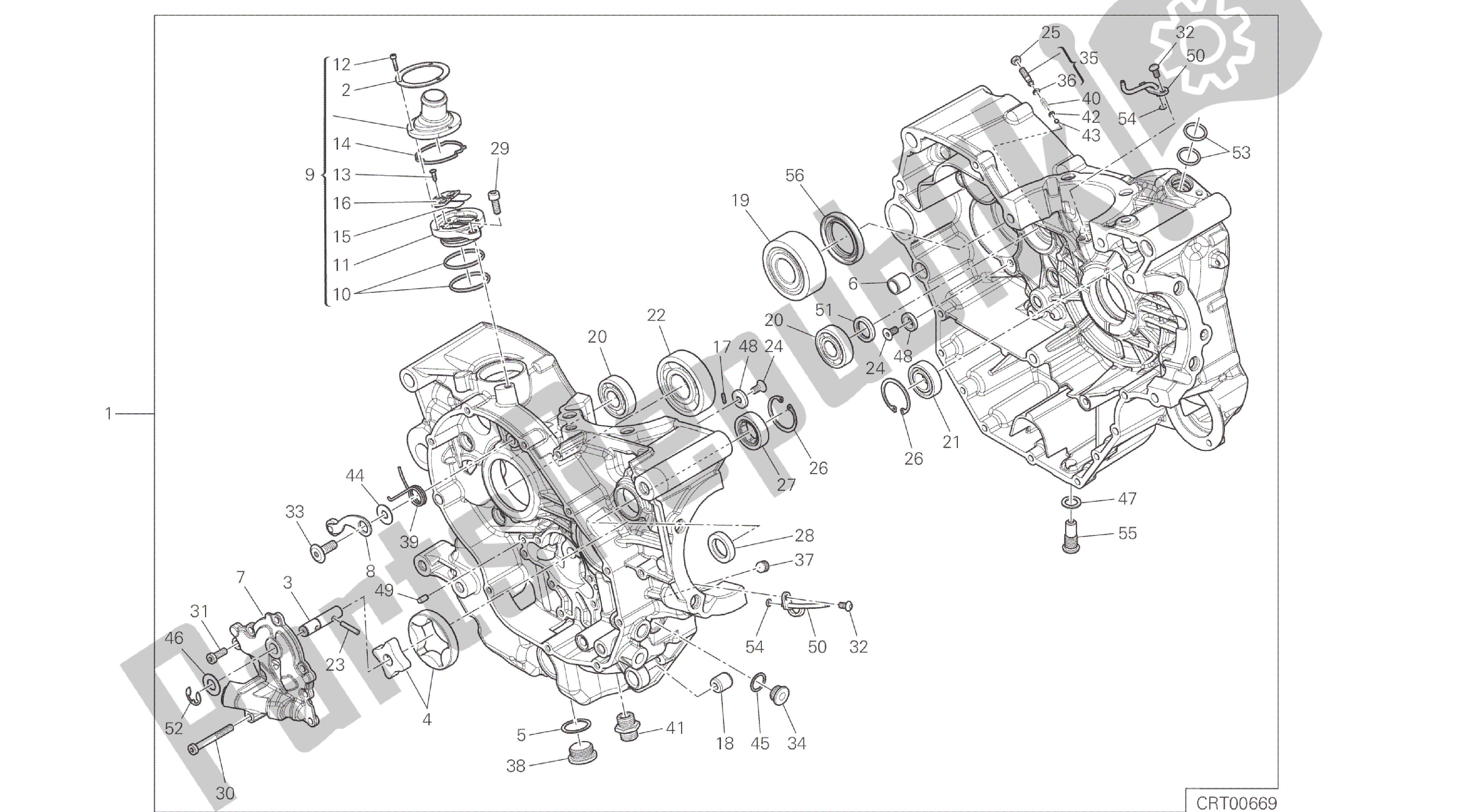 Alle onderdelen voor de Tekening 010 - Halve Carters Paar [mod: M 821] Groepsmotor van de Ducati Monster 821 2014