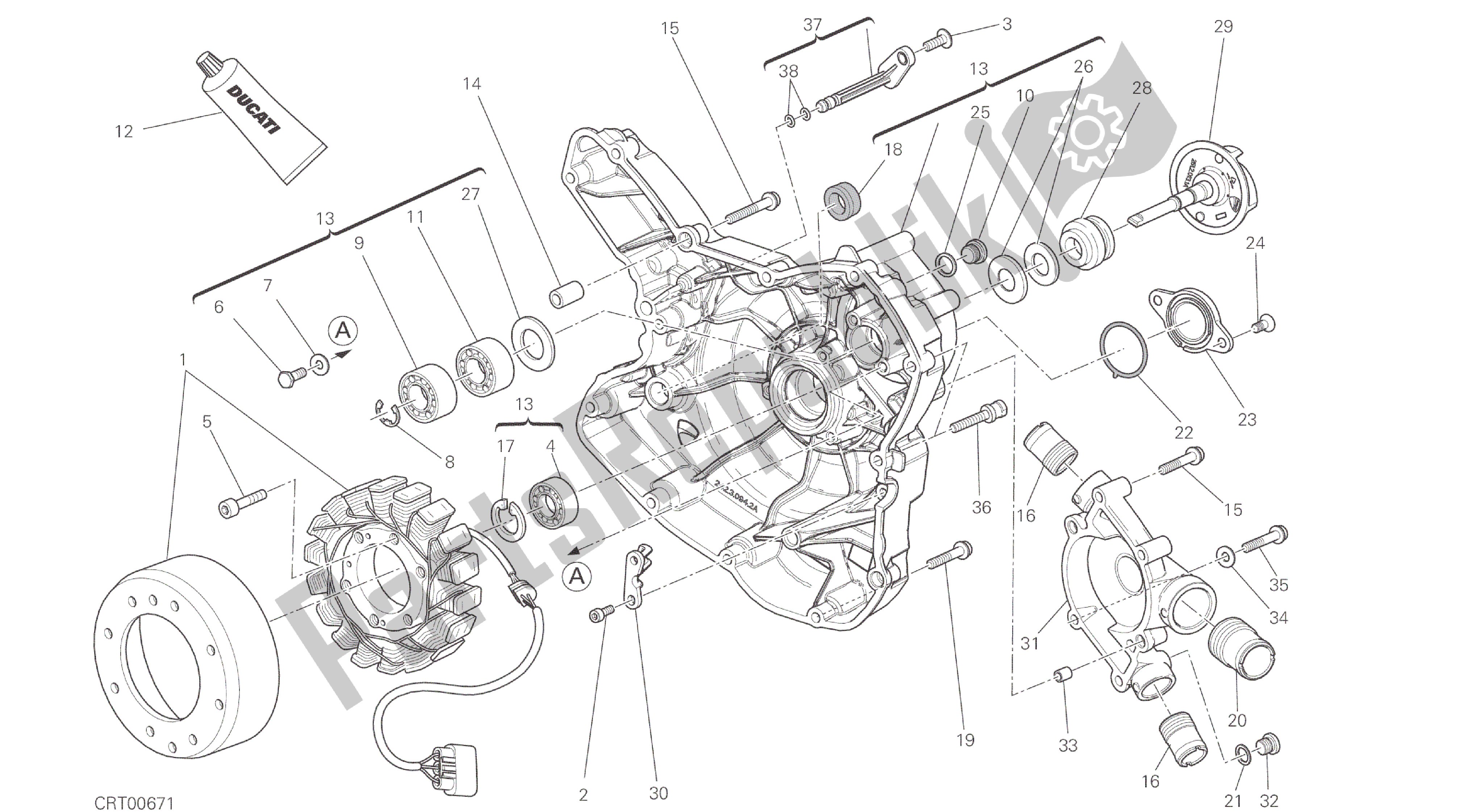 Todas as partes de Desenho 011 - Tampa Do Crnkcse Do Lado Externo Da Bomba De água [mod: M 821] Motor Do Grupo do Ducati Monster 821 2014