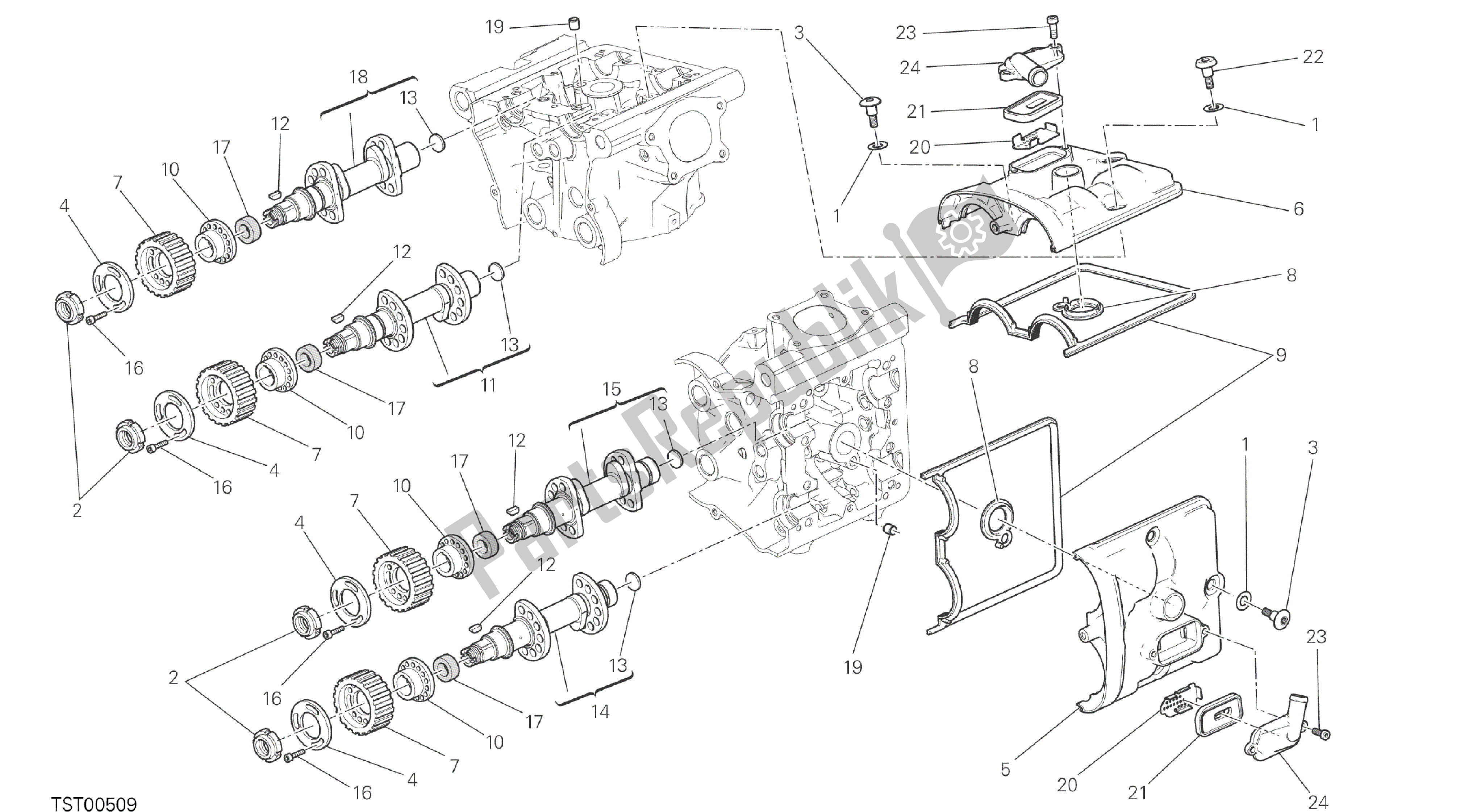 Alle onderdelen voor de Tekening 013 - Cilinderkop: Timing Systeem [mod: M 821] Groepsmotor van de Ducati Monster 821 2014