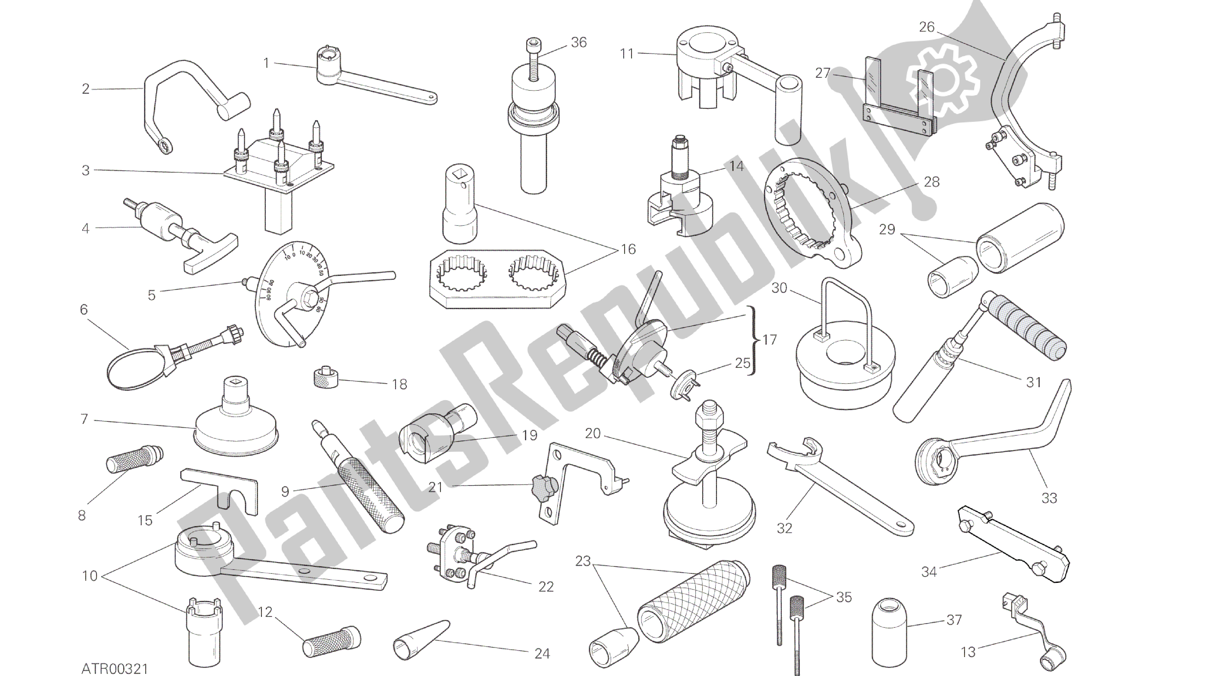 Alle onderdelen voor de Tekening 001 - Gereedschap Voor Werkplaatsonderhoud, Motor [mod: M 821] Groepstools van de Ducati Monster 821 2014