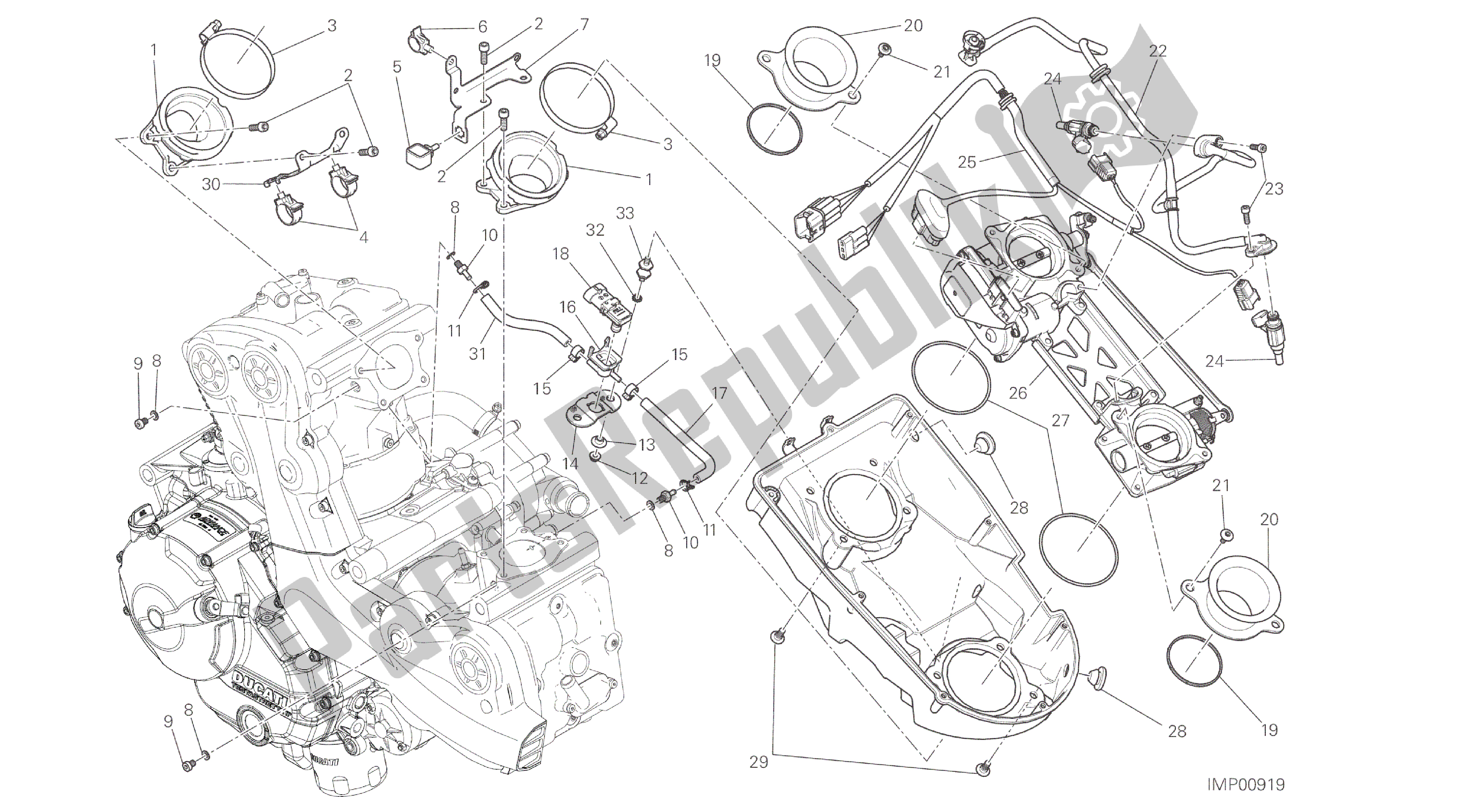 Alle onderdelen voor de Tekening 017 - Gasklephuis [mod: M 821; Xst: Aus, Eur, Fra, Jap] Groepsframe van de Ducati Monster 821 2014