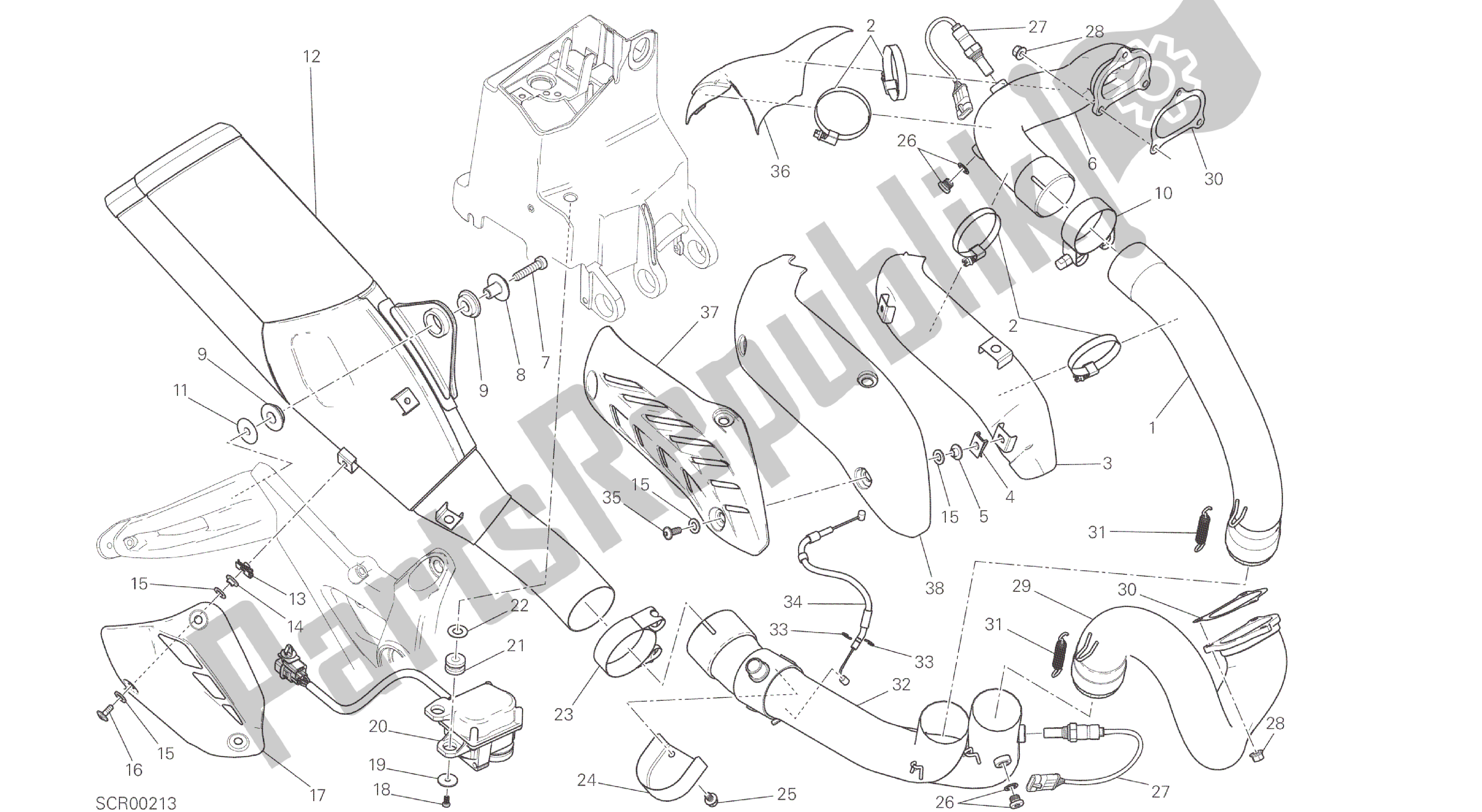 Todas las partes para Dibujo 019 - Sistema De Escape [mod: M 821] Marco De Grupo de Ducati Monster 821 2014